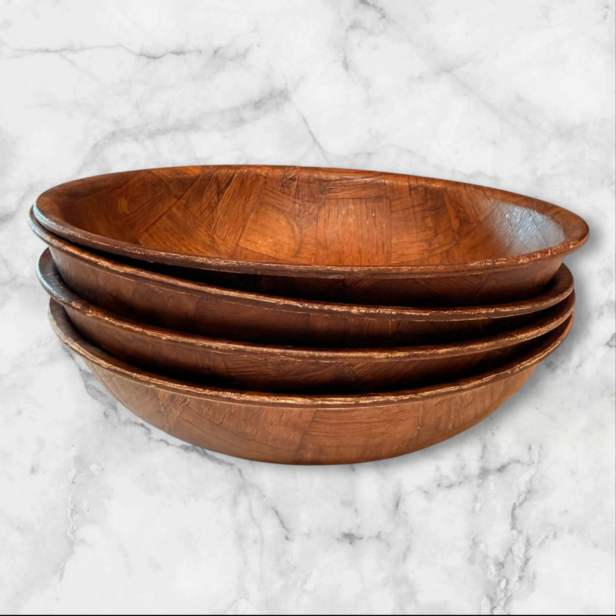 Woven Wood Serving Bowls | Set of 4 | Gently Used