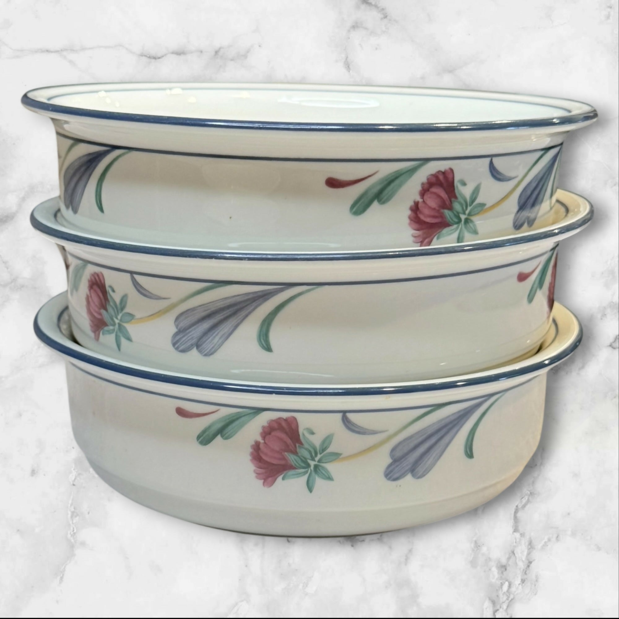 Lenox Poppies on Blue Soup Cereal Bowls | Set of 3 | Great Condition