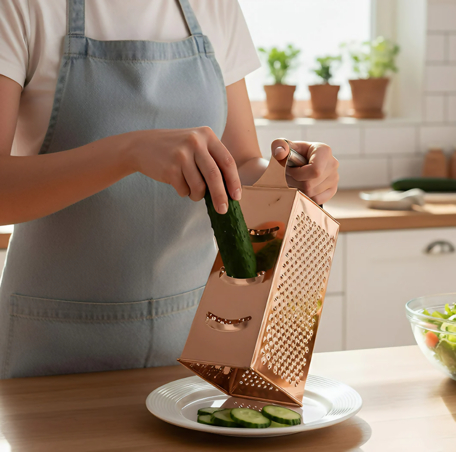 Anygleam Rose Gold Stainless Steel Food Slicer – Multi-Function Kitchen Tool for Fruits, Vegetables & More