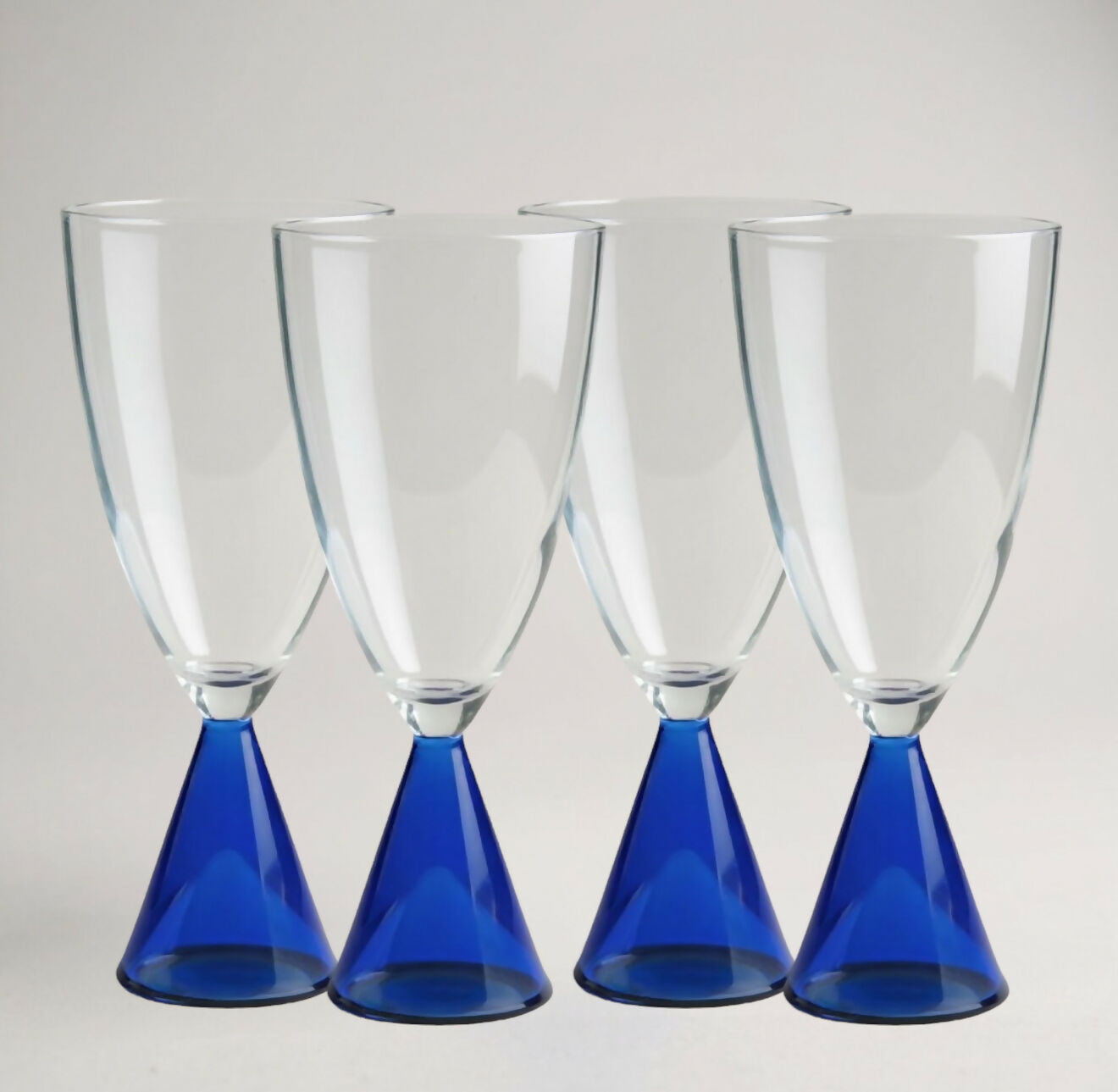 Sasaki Eon Blue Water Goblets | Set of 4 | Discontinued Blown Glass | Excellent