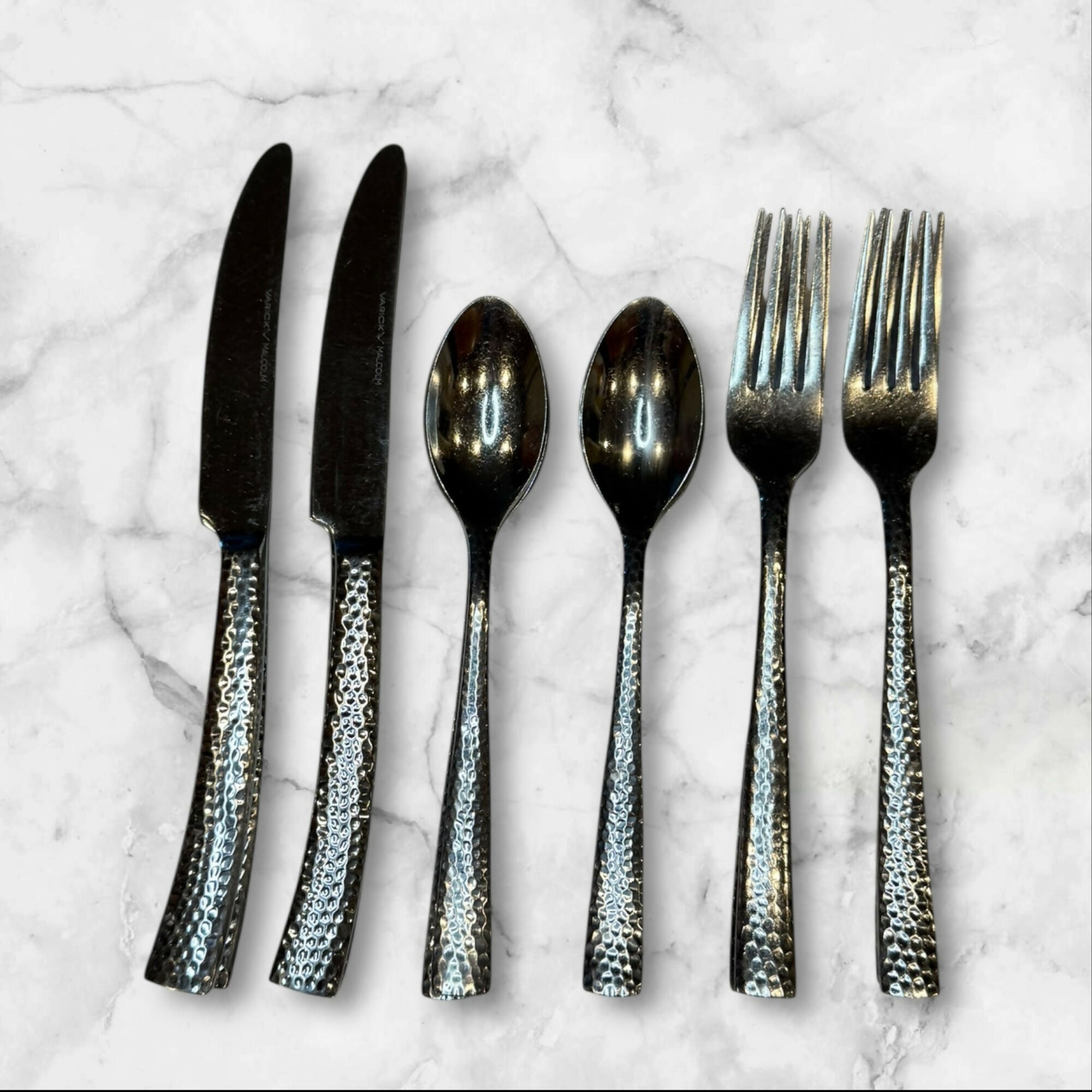 Varick Malcolm Hammered Stainless Flatware Set of 18 | Used