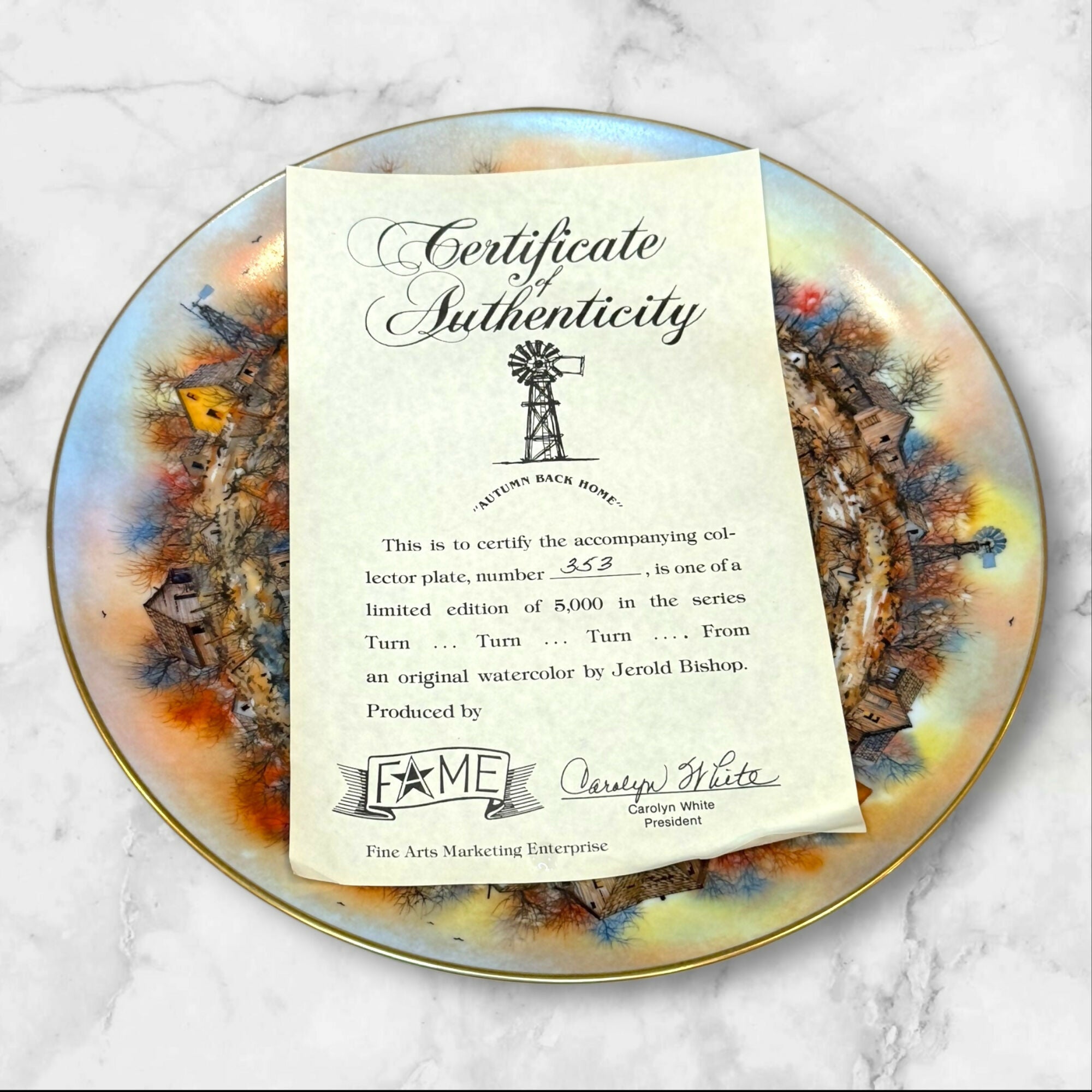 Jerold Bishop Autumn Back Home Plate | Turn Turn Turn Series | FAME | Exc w/ Box