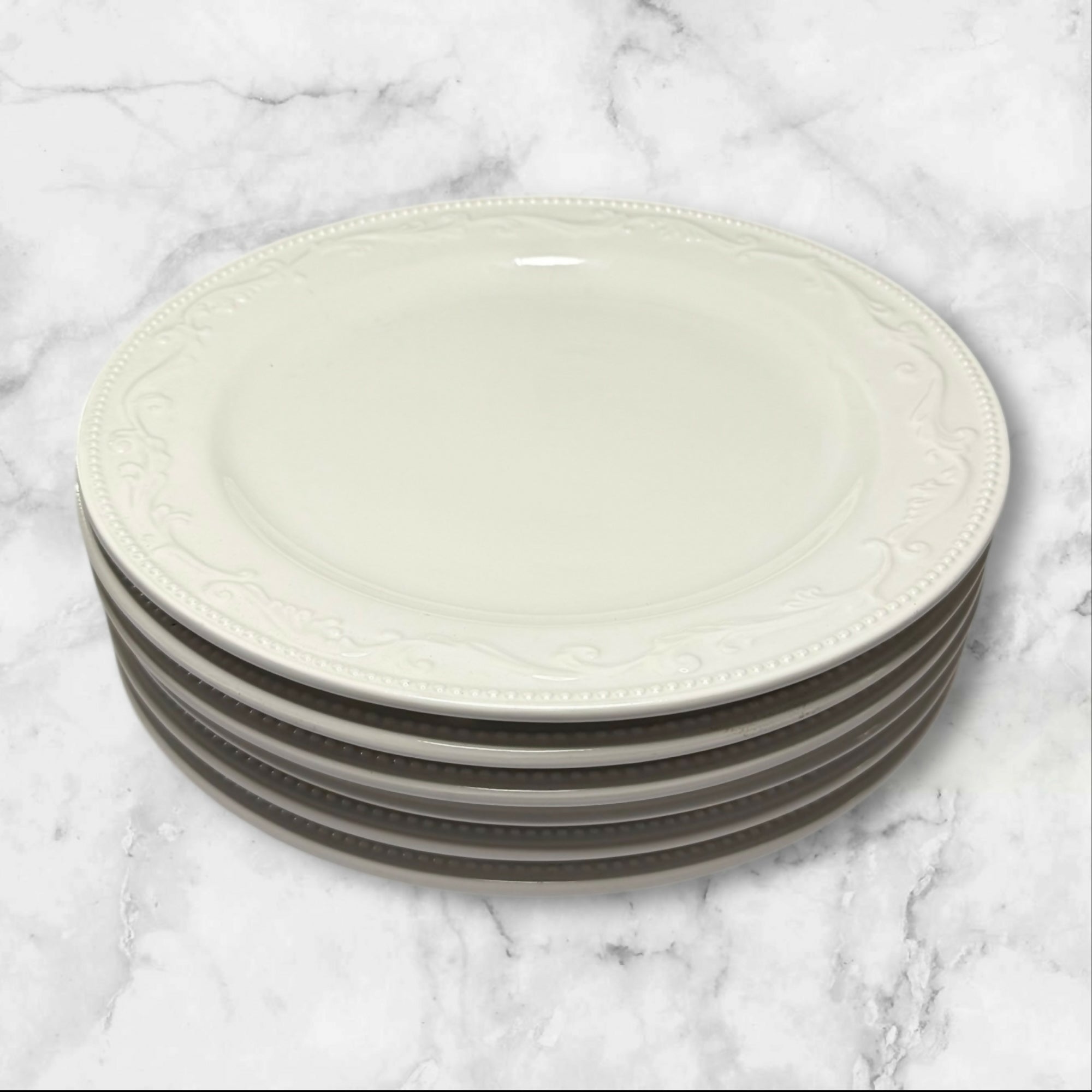 Mesa International White Embossed Dinner Plates | Set of 6 | Great Condition