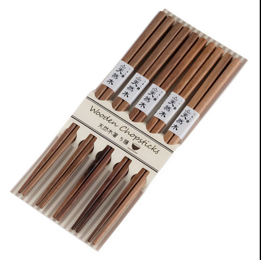 Anygleam Natural Wood Color 5pairs Wooden Sushi Chopsticks Reusable Kitchen Tableware