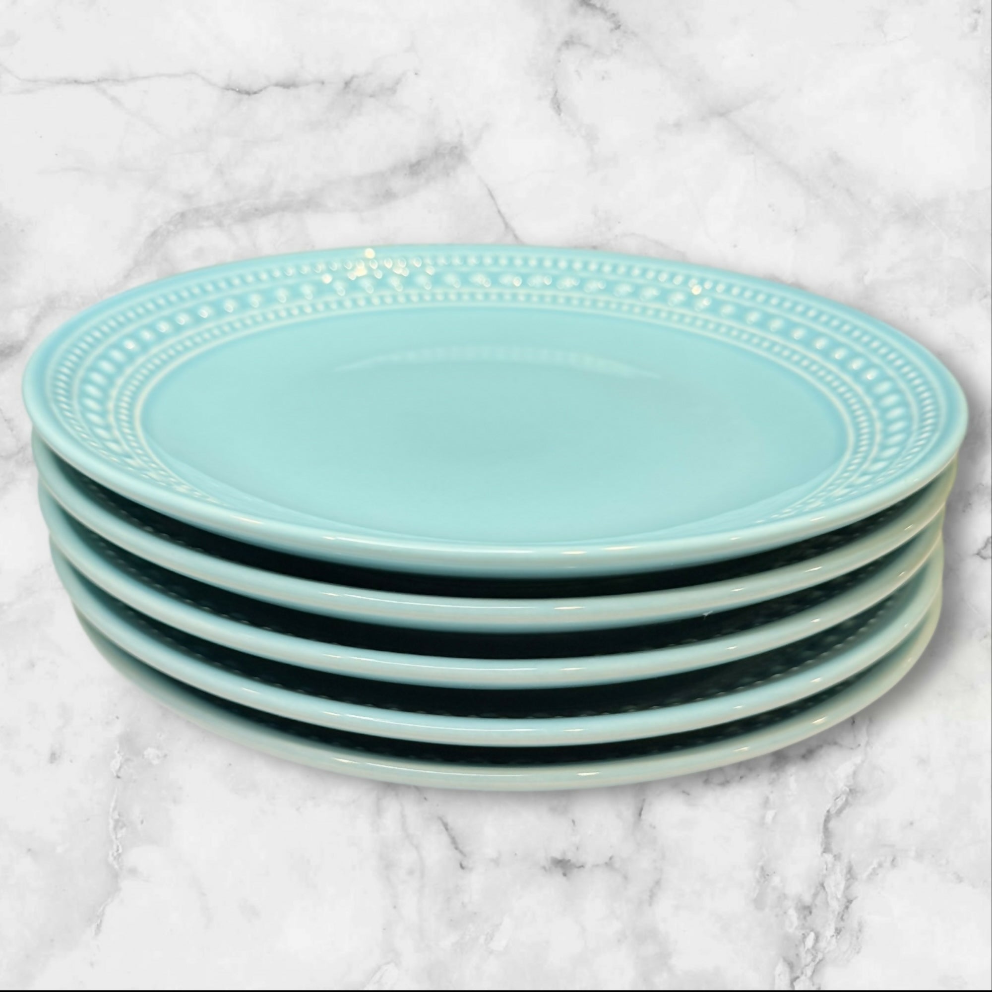 Matceramica Seafoam Beaded Salad Plates | Set of 5 | Excellent Condition