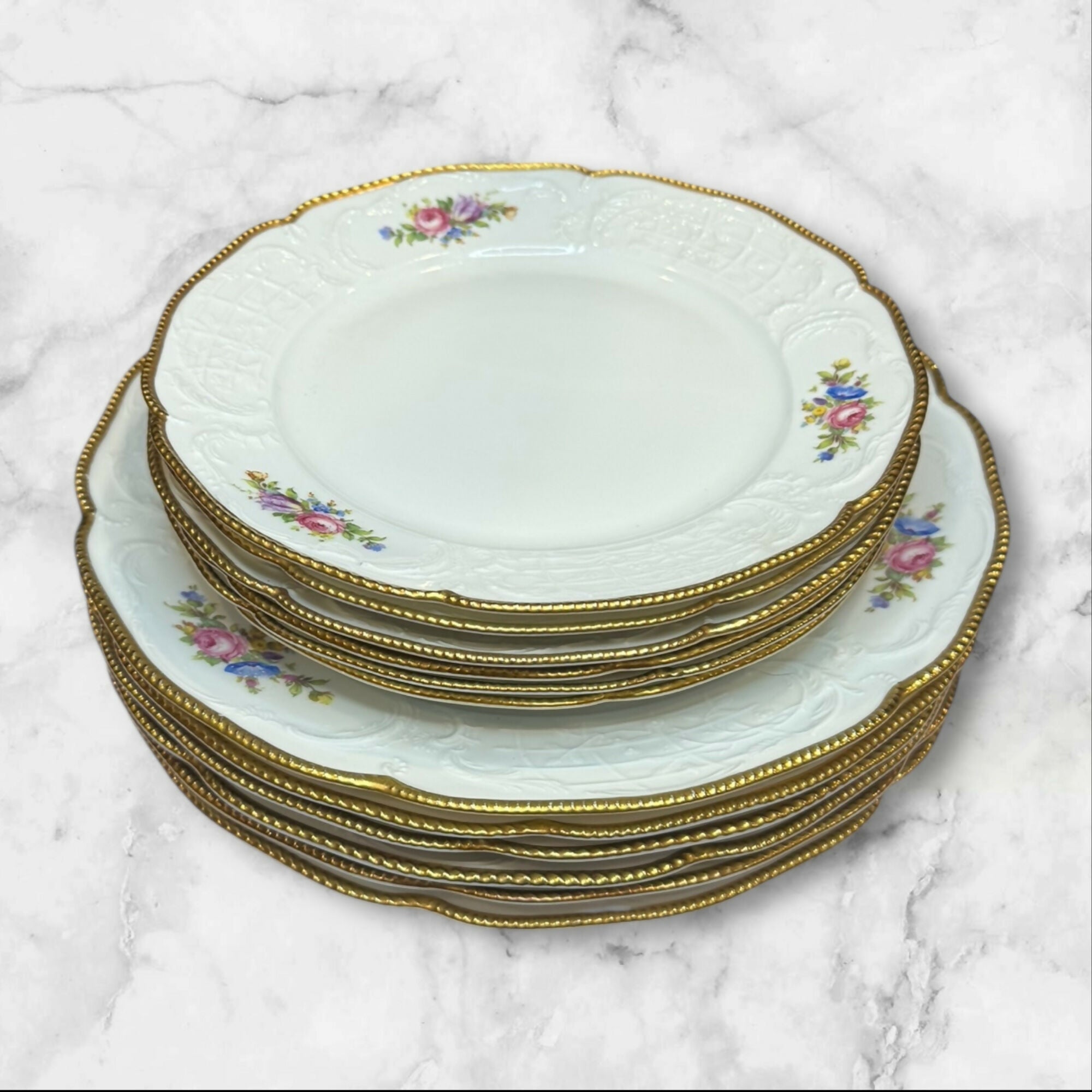 Rosenthal Sanssouci Ivory Gold Floral Dinnerware | Set of 12 | Excellent Condition X