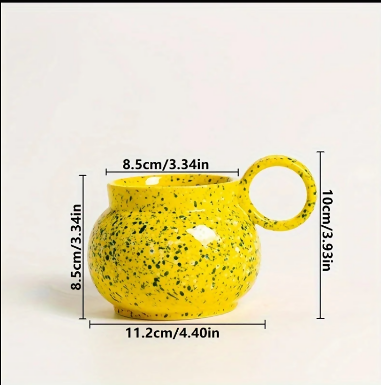 ANYGLEAM Coffee Mug Yellow With Handle Ink Design Ceramic Drinkware