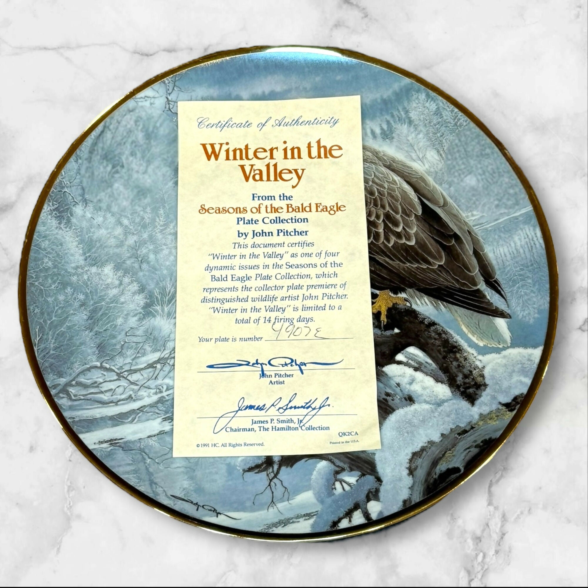 Hamilton Collection Winter in the Valley Plate | John Pitcher 1991 | Exc w/ Box