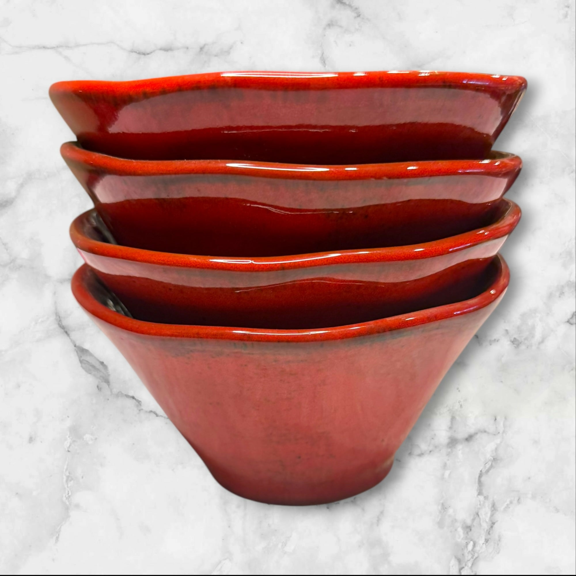Crate & Barrel Rustic Red Freeform Soup Cereal Bowls | Set of 4 | Italy