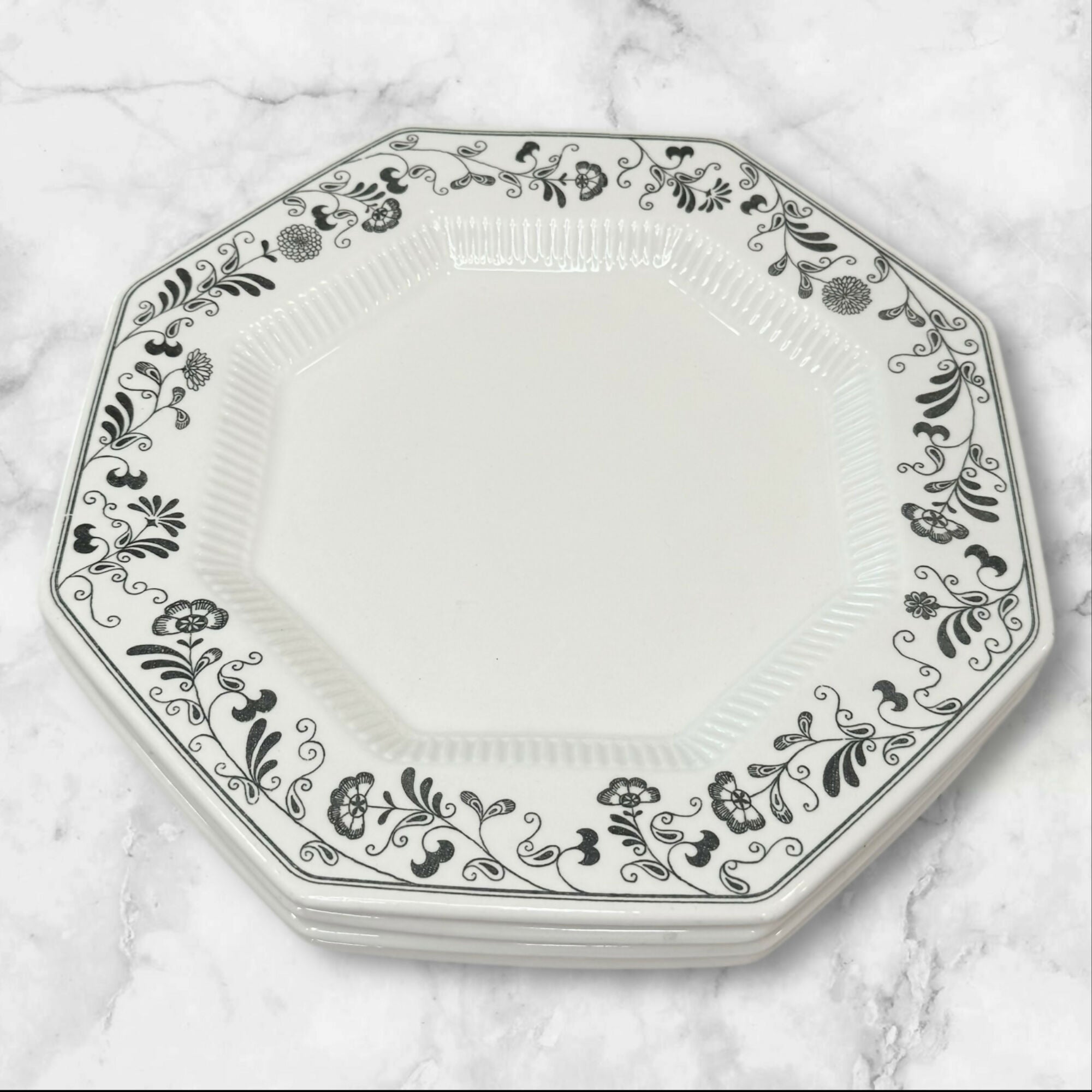 Independence Millbrook Black Floral Dinner Plates Octagon | Set of 4 | Great