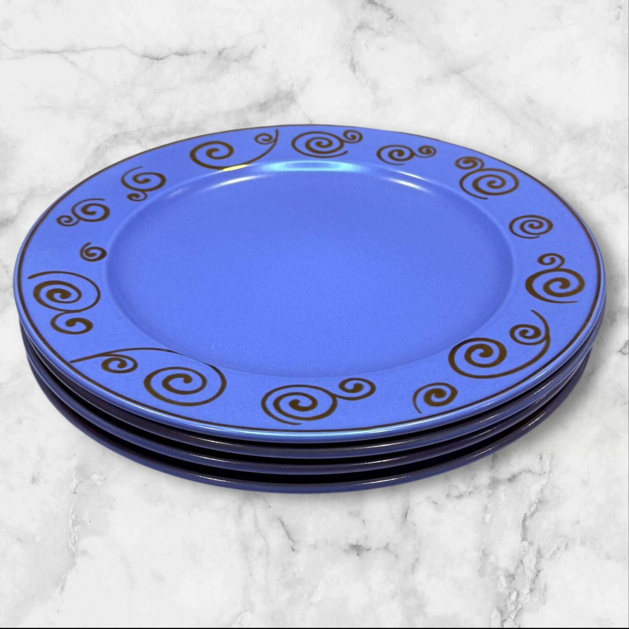 Mikasa Tribeca Dinner Plates Set of 4 | Blue Swirl Design | Excellent Condition