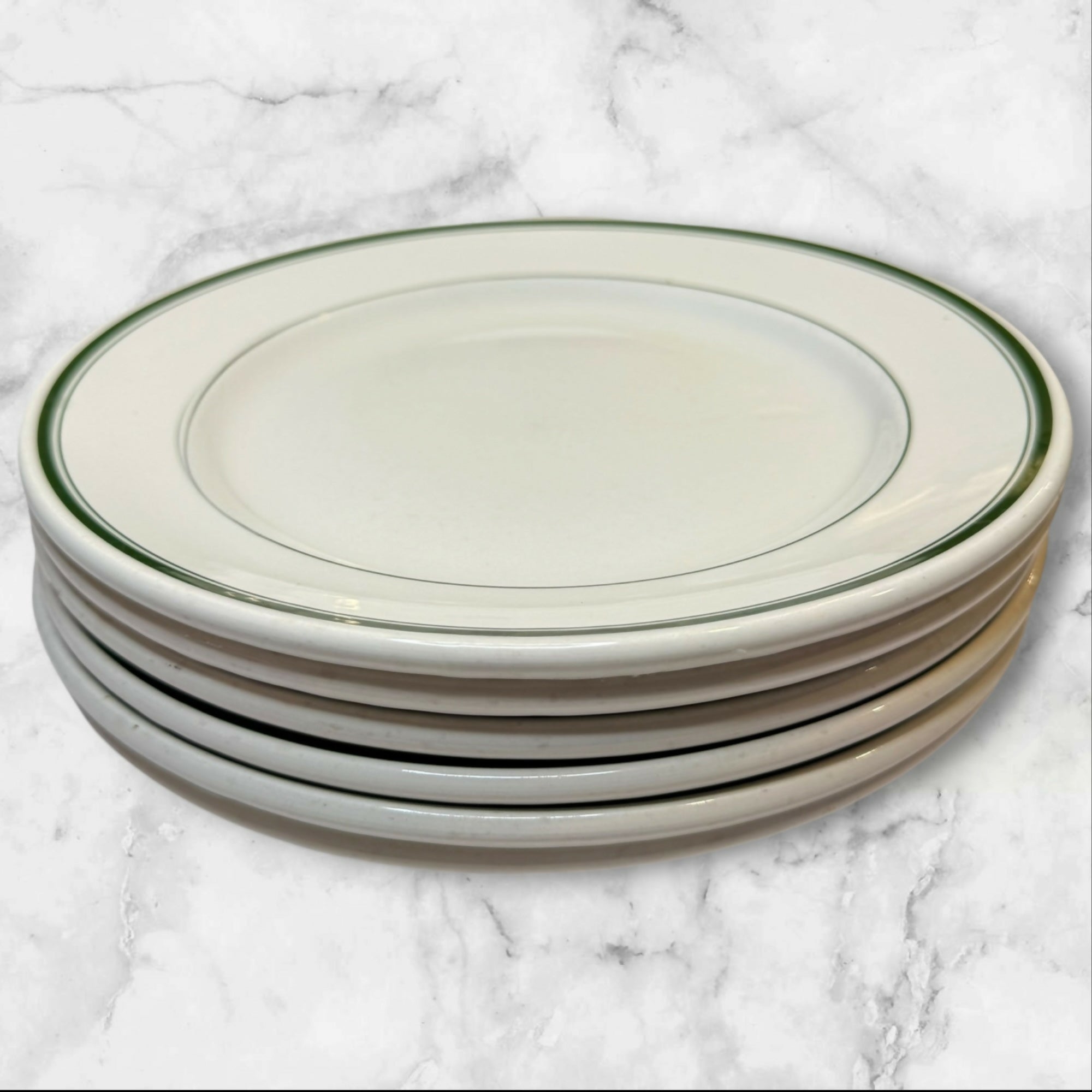 Hercules Vitrified Green Stripe Dinner Plates Set of 6 Vintage Good Condition