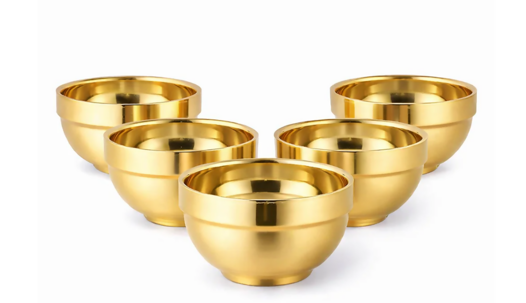 Anygleam Gold Rice Bowls – 5Pcs Small Stainless Steel, Single-Layer Anti-Scalding Cooking Utensils