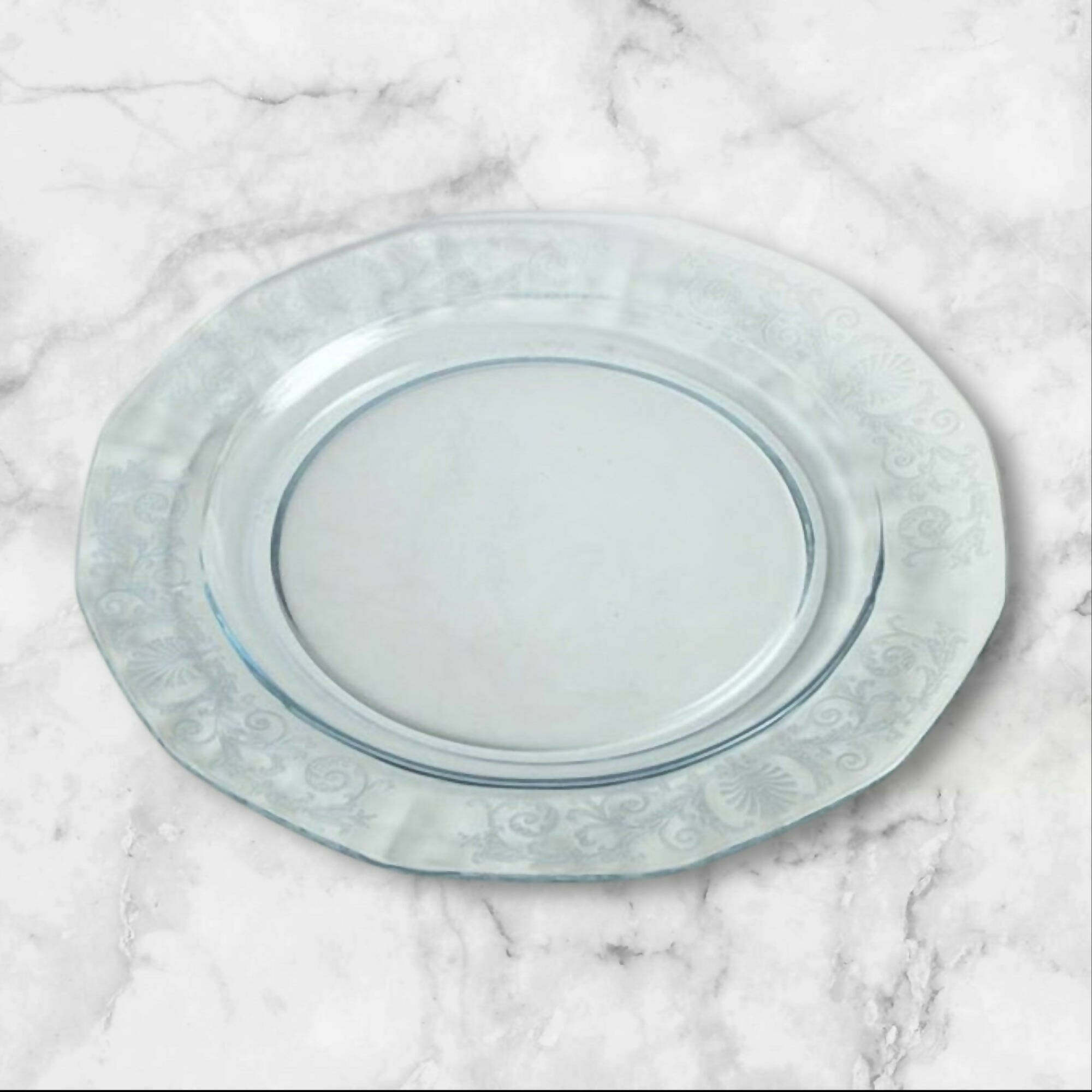 Fostoria Versailles Blue Serving Platter | 13.75” Etched Glass | Great Condition