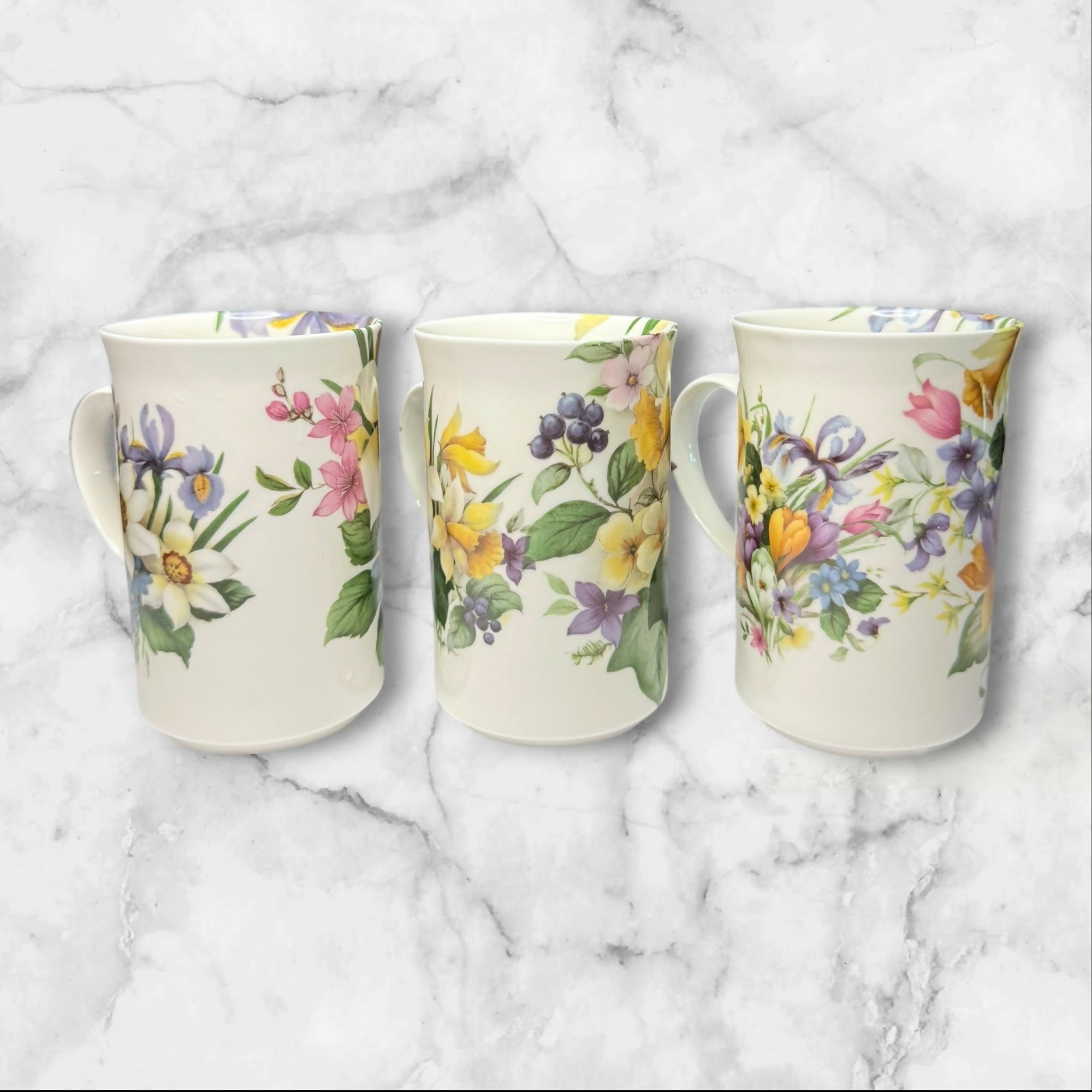 St. George Floral Fine Bone China Mugs Set of 3 | Made in England | Excellent