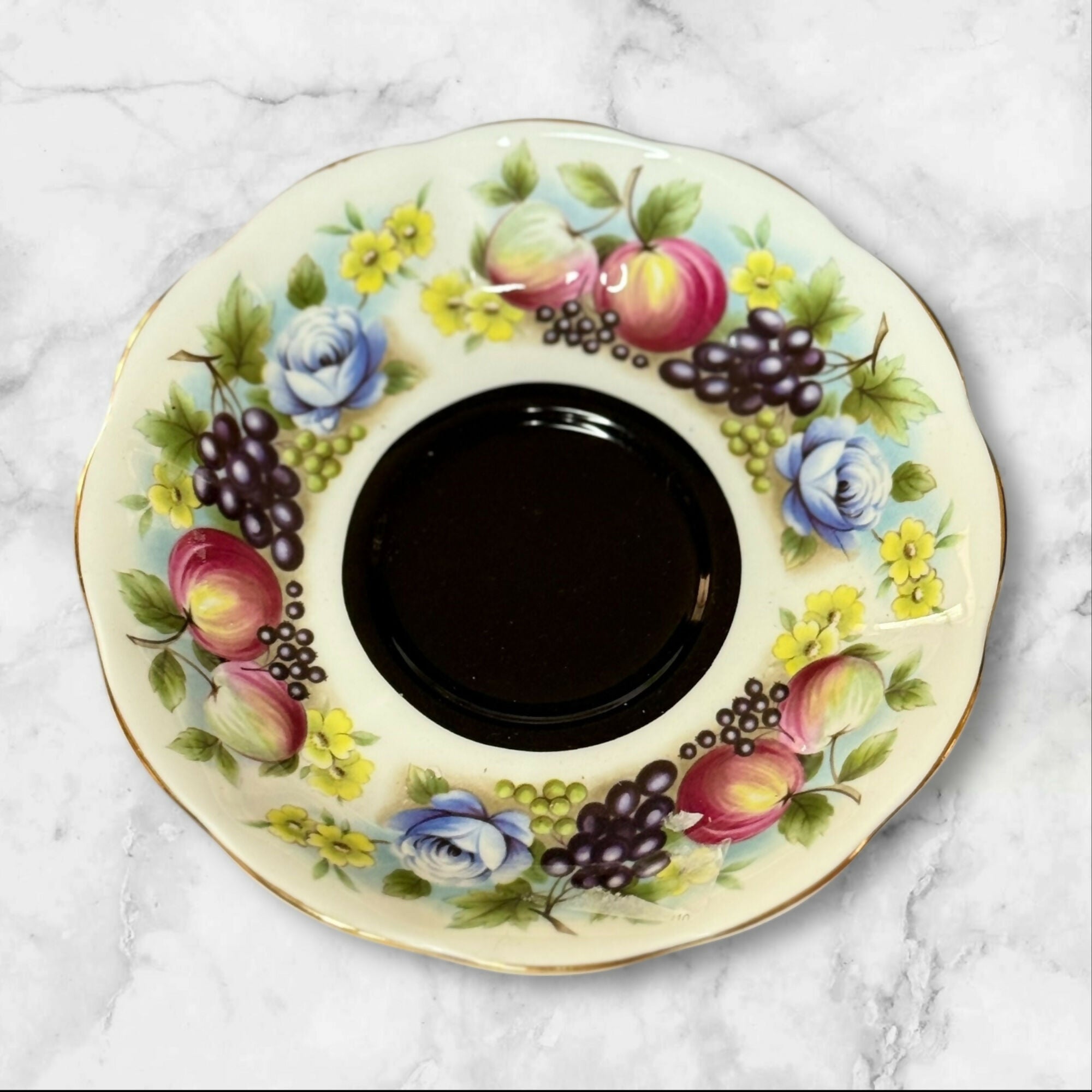 Clarence & Royal Albert Bone China Teacup & Saucer | Black Floral Mix | England