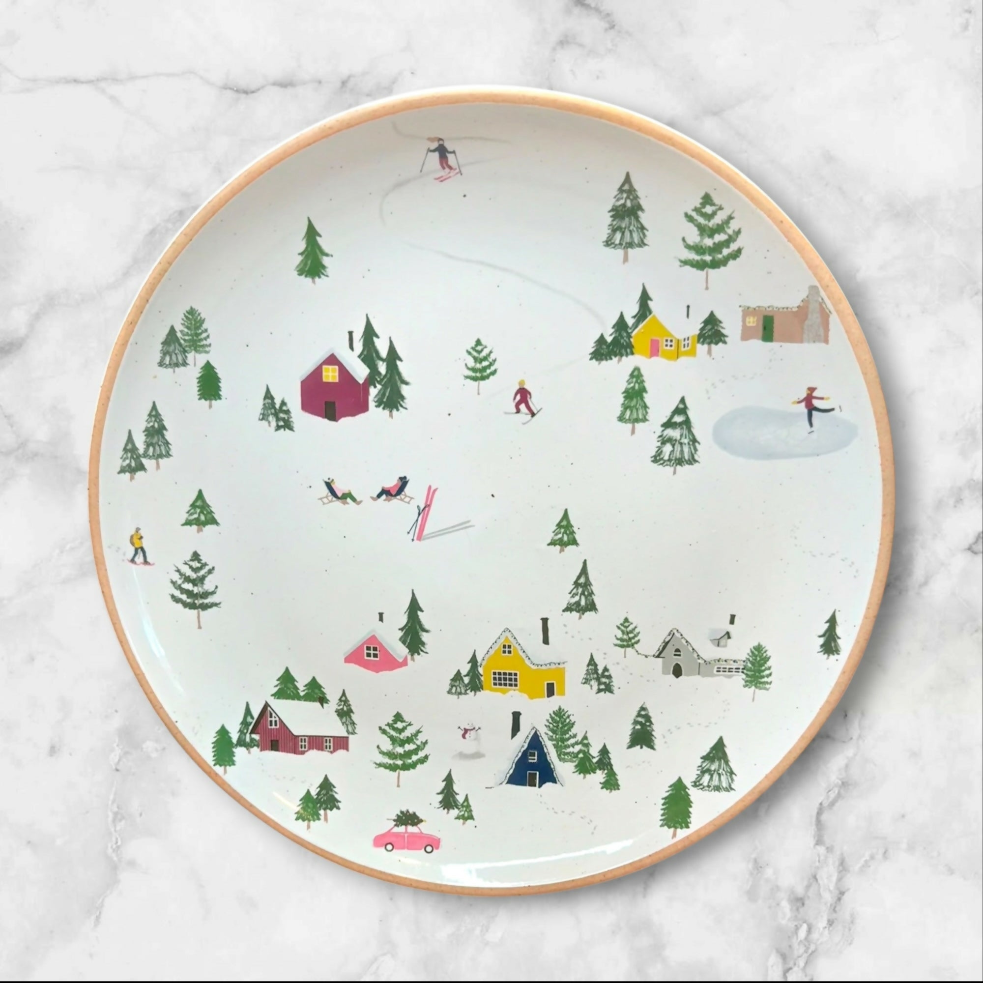 West Elm Holiday Skier Dinner & Salad Plates | Set of 8 | Excellent Condition