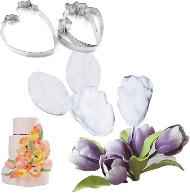 Anygleam Molder Cutter Grey 5PCS Set Poinsettia Veiner Impression Silicone Cake Baking Tools