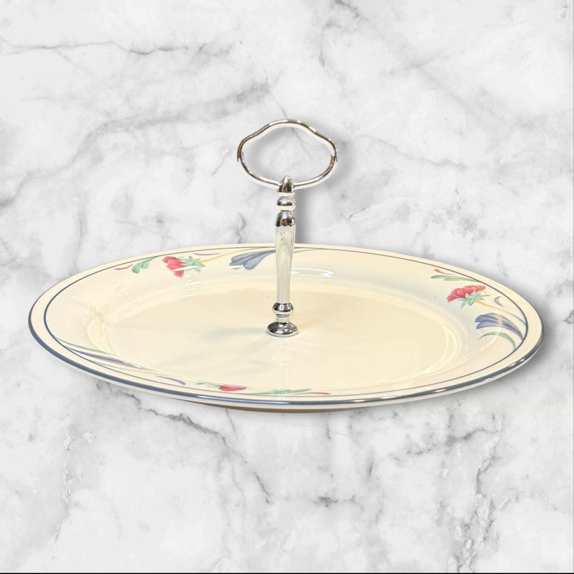 Lenox Chinastone Poppies on Blue Tidbit Serving Tray | Excellent Condition