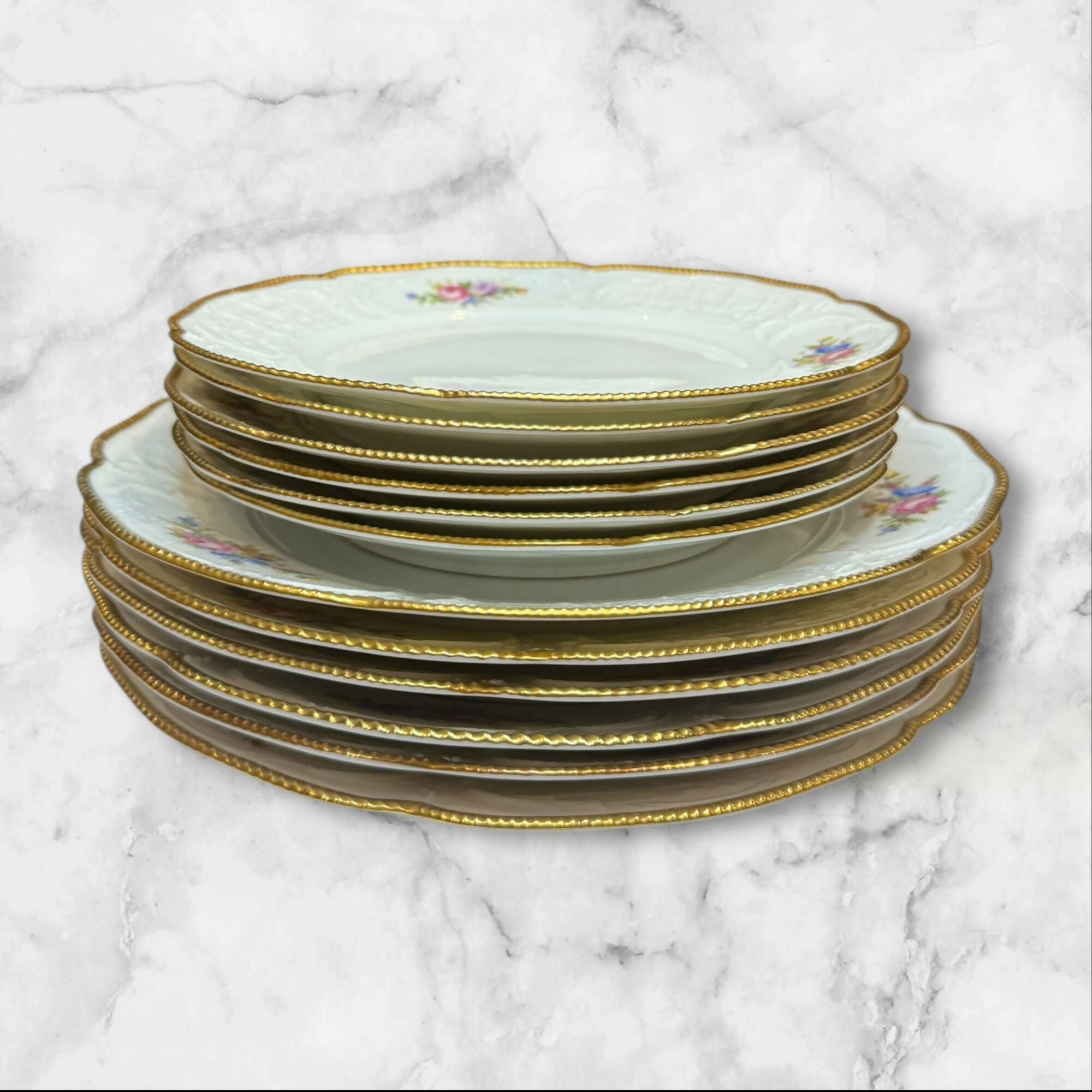 Rosenthal Sanssouci Ivory Gold Floral Dinnerware | Set of 12 | Excellent Condition X