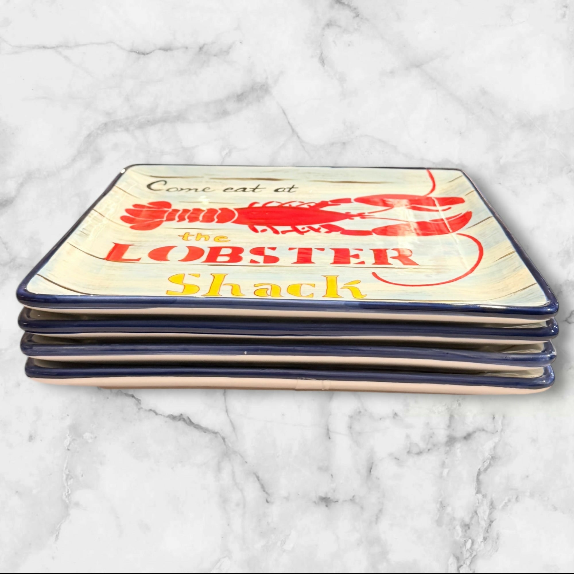Certified Intl Lobster & Clam Shack Plates Set 4 Tracy Flickinger