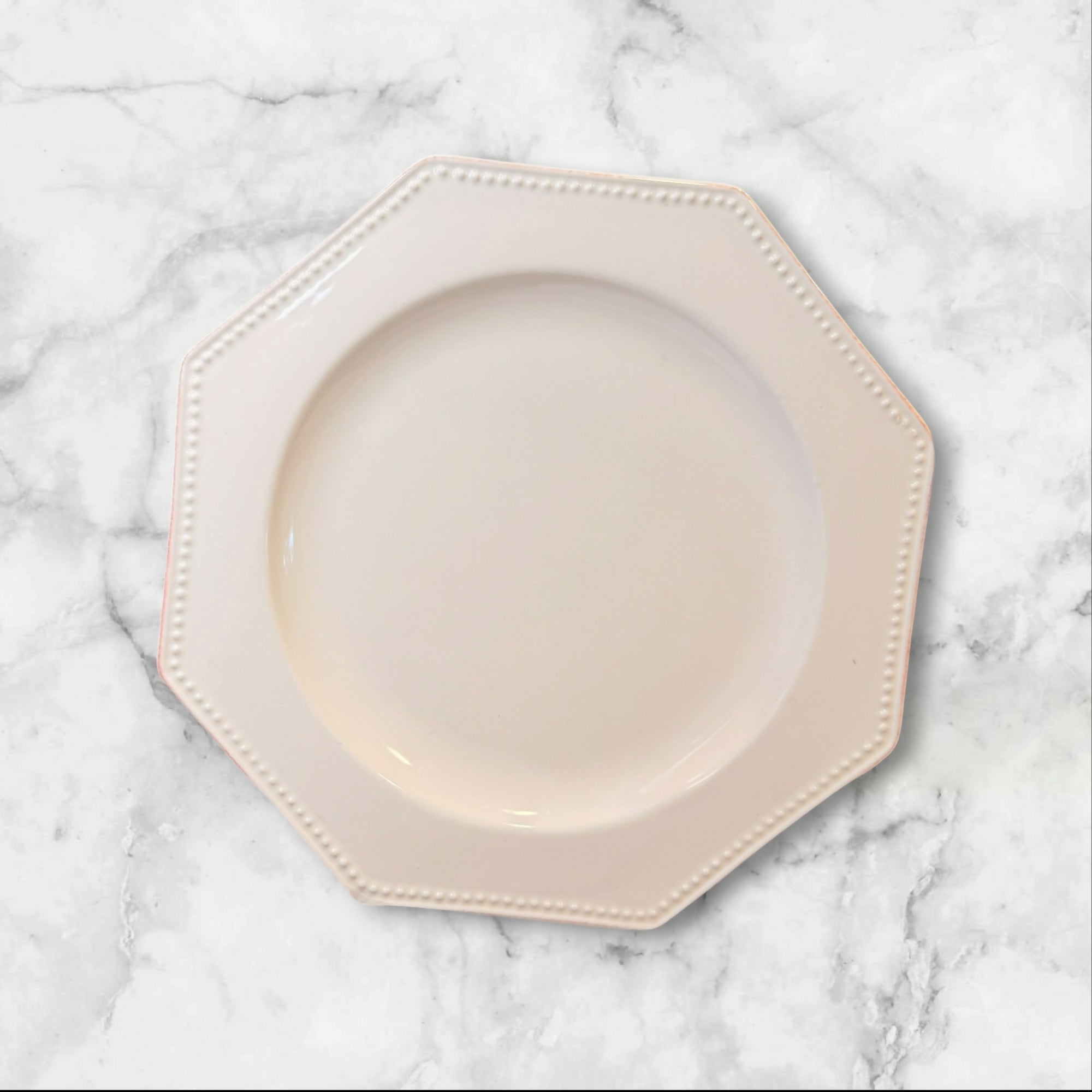 Made in Portugal Octagon Beaded Dinner Plates Ivory Cream | Set of 6 | Good Condition