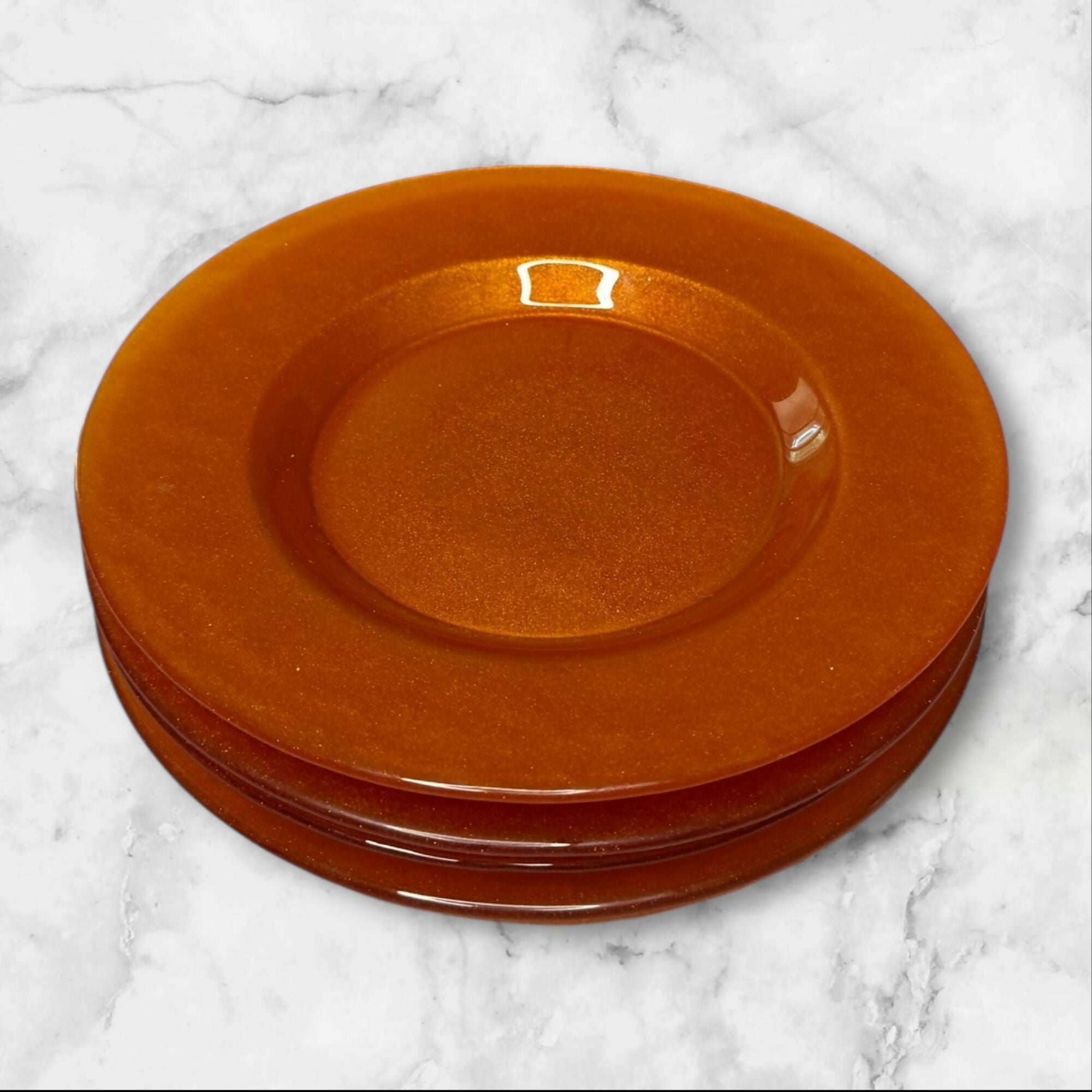 Amber Glass Salad Plates | Set of 4 | 8” Mix Size | Good Condition | Vintage