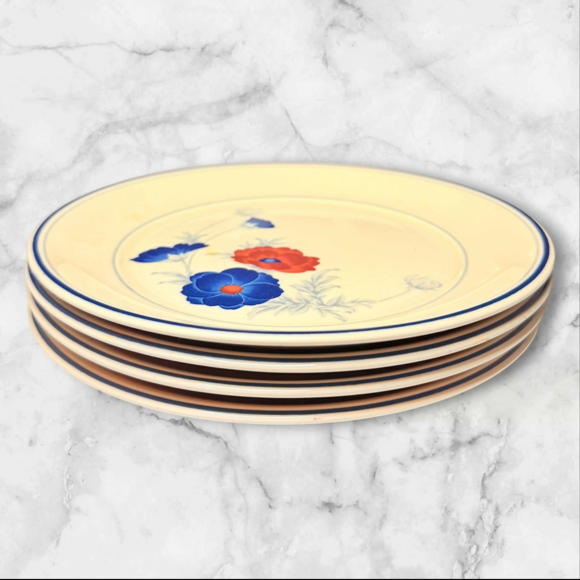 Noritake Harlequin Salad Plates Set of 4 Floral Blue Red Gently Used