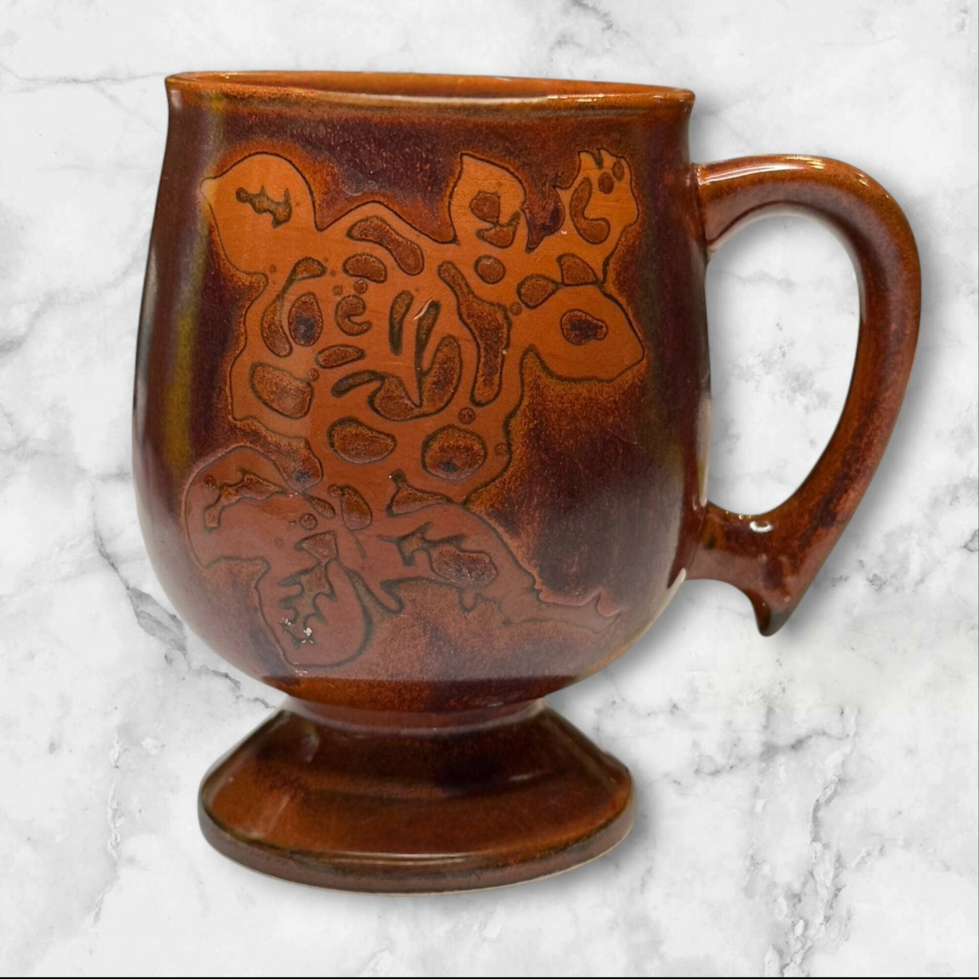 Vintage Reactive Glaze Stoneware Pedestal Mugs | Set of 3 | Excellent Condition