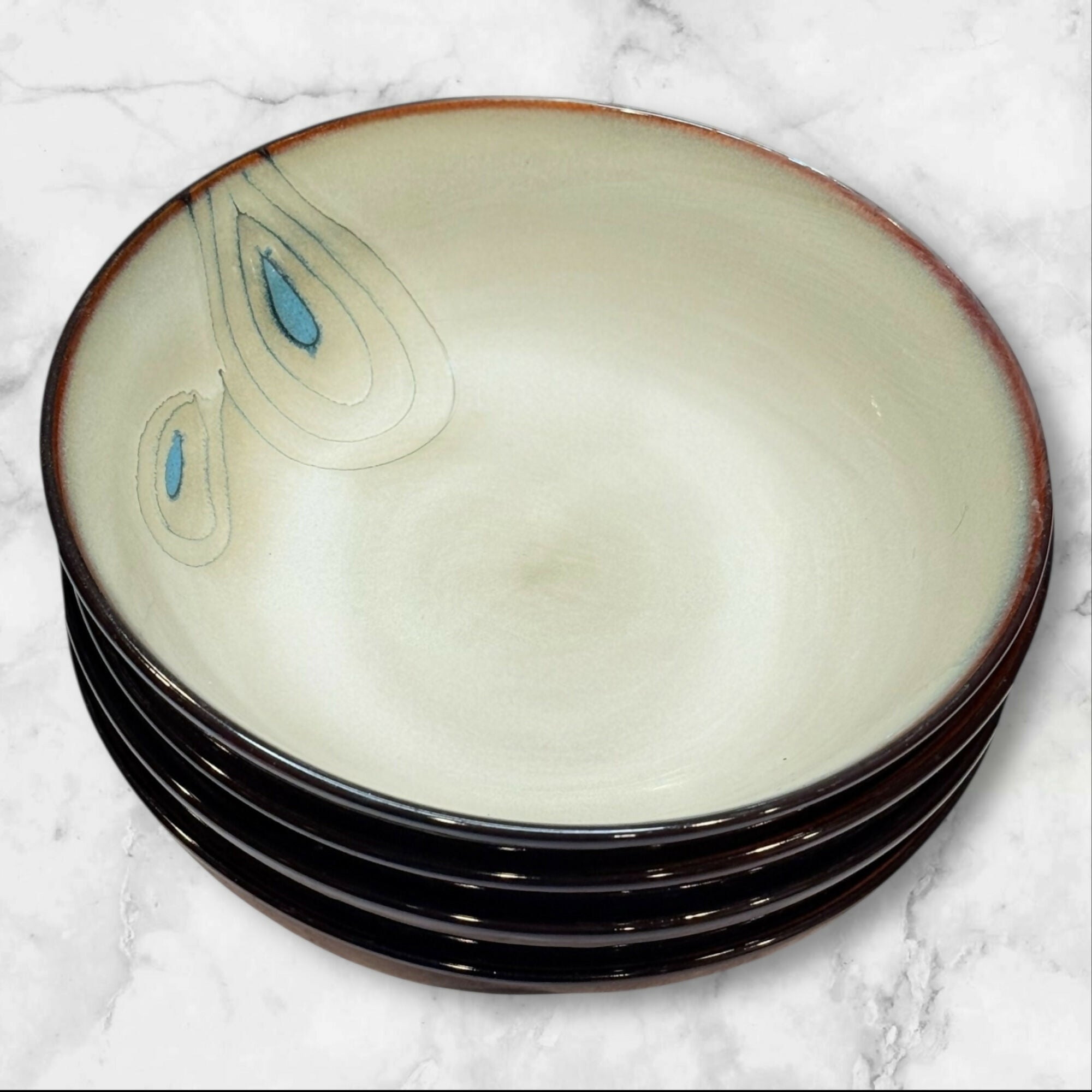 Pier 1 Teal Reactive Peacock Soup Cereal Bowls | Set of 4 | Excellent