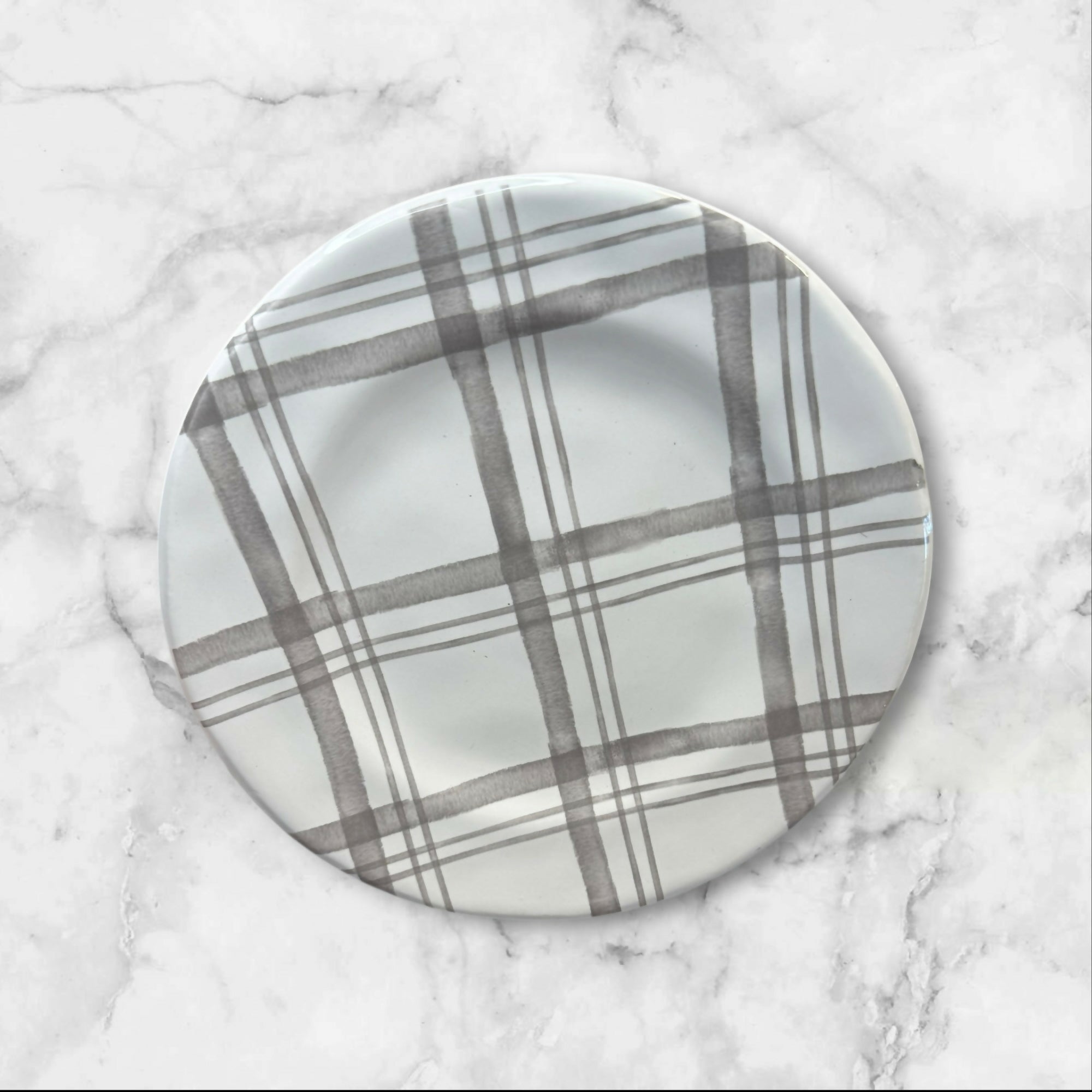 Pier 1 Linen Gray Plaid Salad Plates | Set of 6 | Ironstone | Excellent Condition