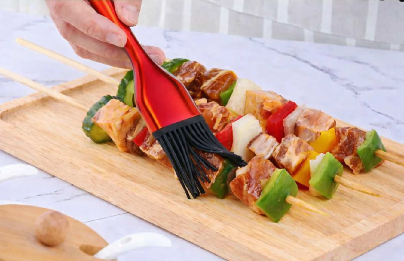 Anygleam BBQ & Baking Brush – Red Rainbow Bristles, Stainless Steel Handle