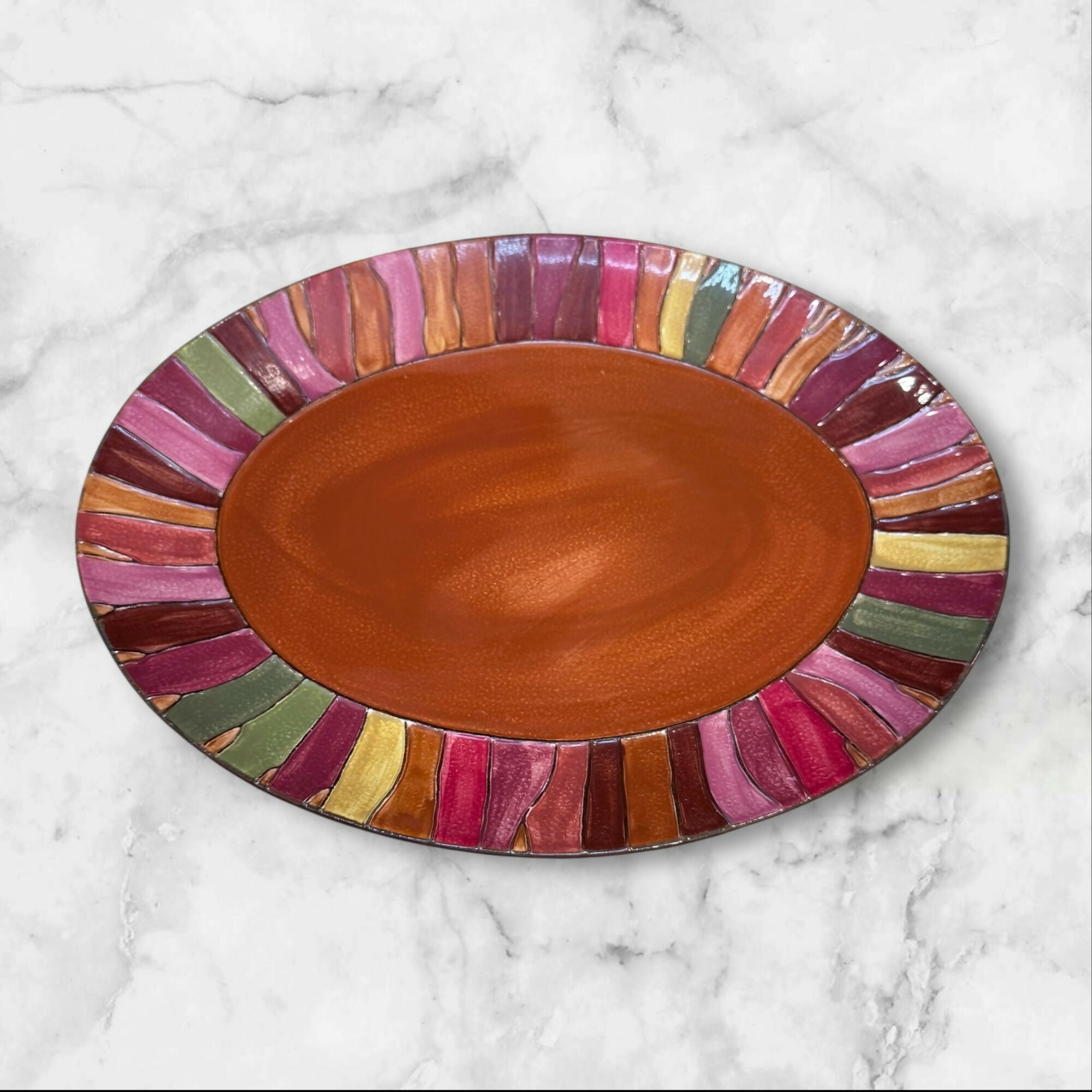 Pier 1 Wavy Stripe Oval Serving Platter | 16” x 13” | Excellent Condition