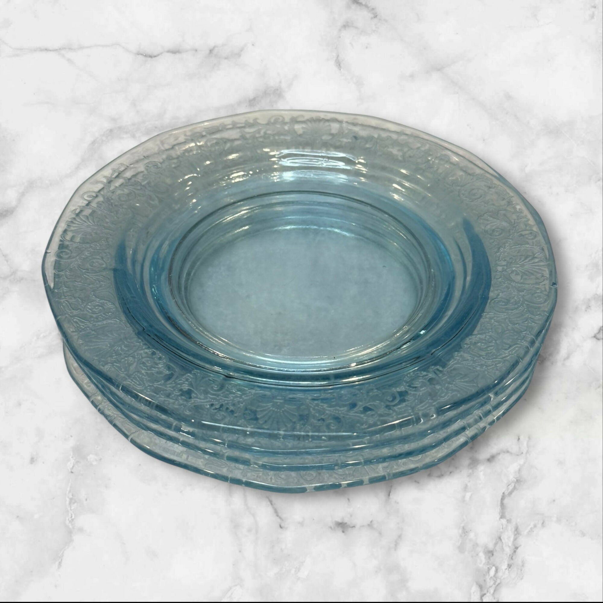 Fostoria Versailles Blue Finger Bowls & Underplates | Set of 4 | Great