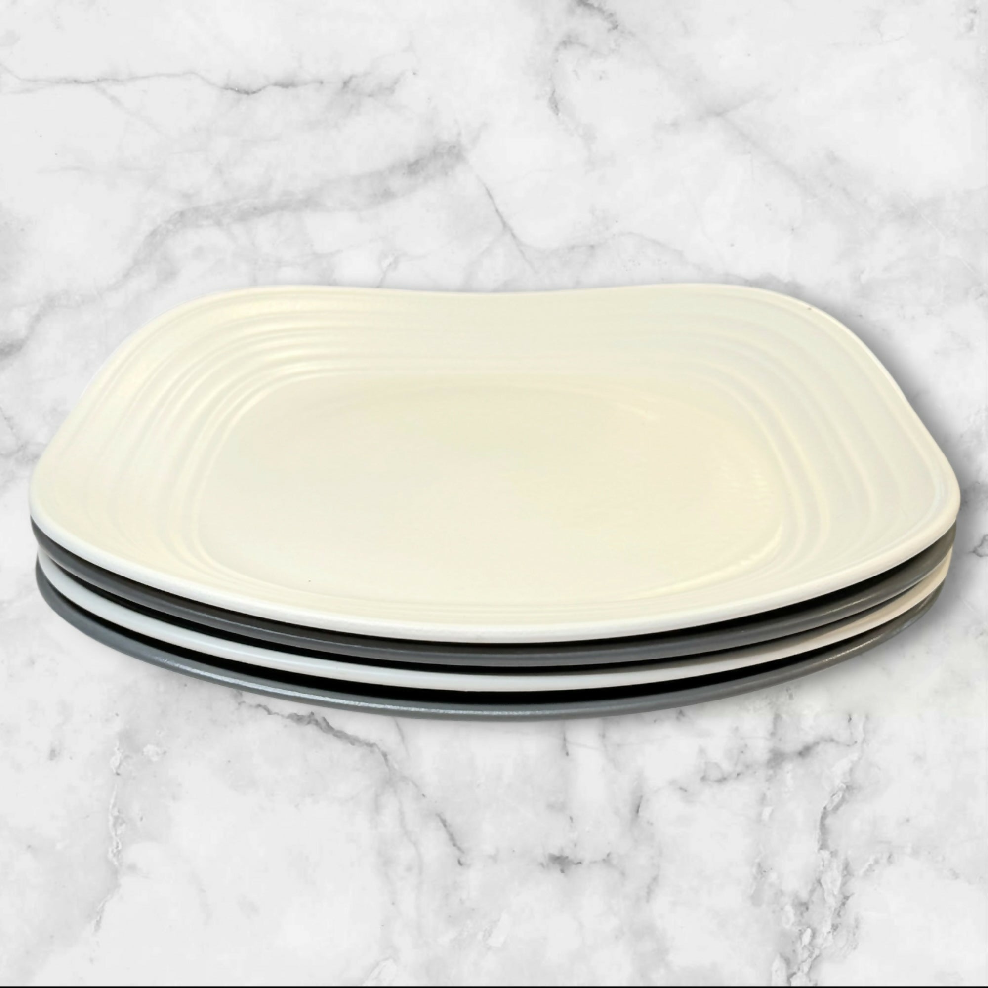 Mikasa Swirl Square Dinnerware Set | 8 Pc Graphite & White | Good Condition