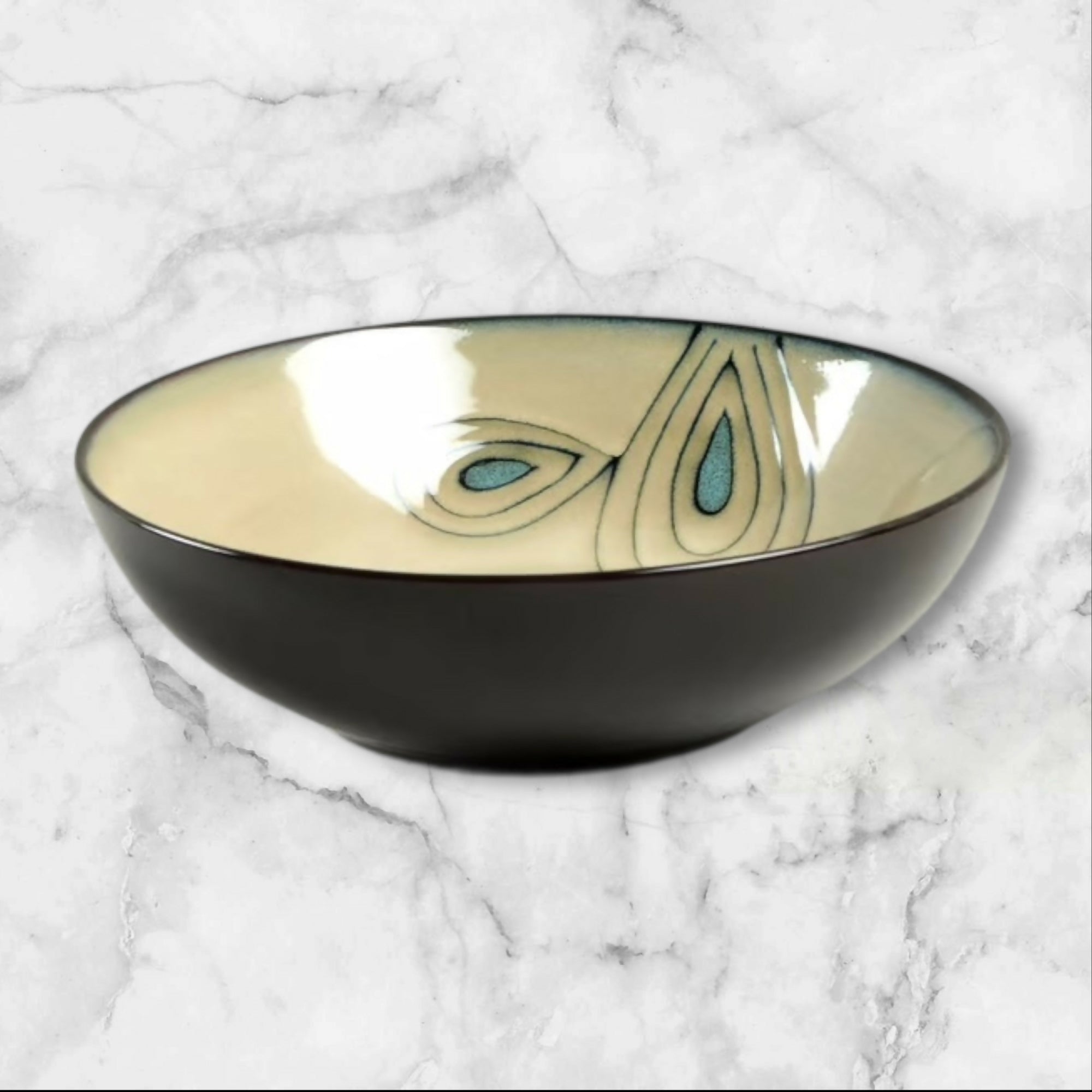 Pier 1 Teal Reactive Peacock Soup Cereal Bowls | Set of 3 | Excellent