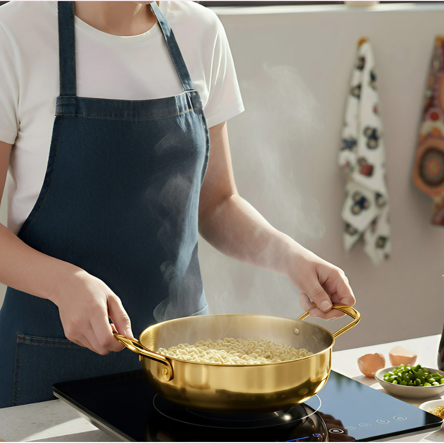 Anygleam Stock Pot Gold-L Stainless Steel HotPot Without Lid Single-Layer Cooking Soup Noodle Sea Food Home Kitchen Restaurant Tools