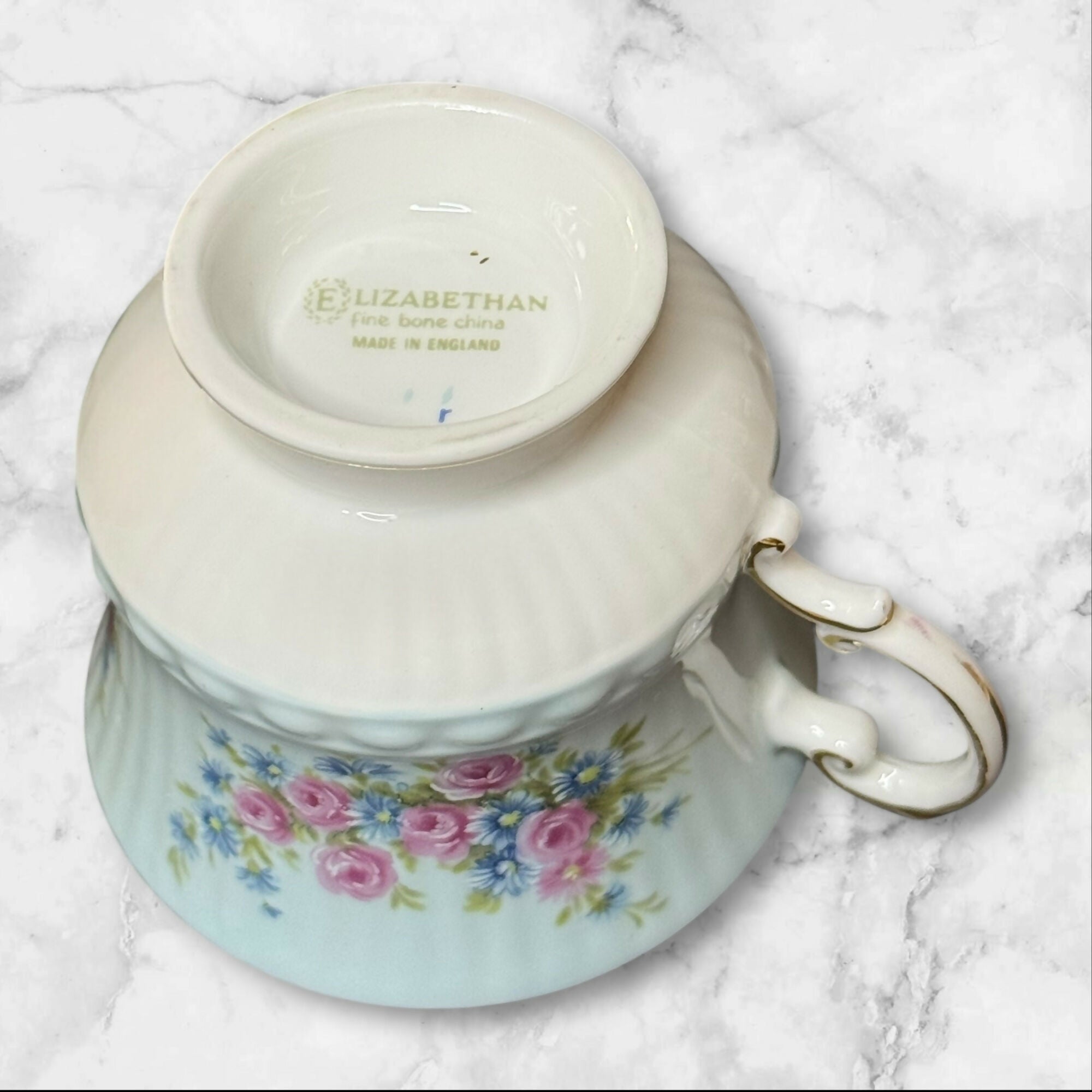 Elizabethan Fine Bone China Teacup & Saucer | Mint Floral Rose | England