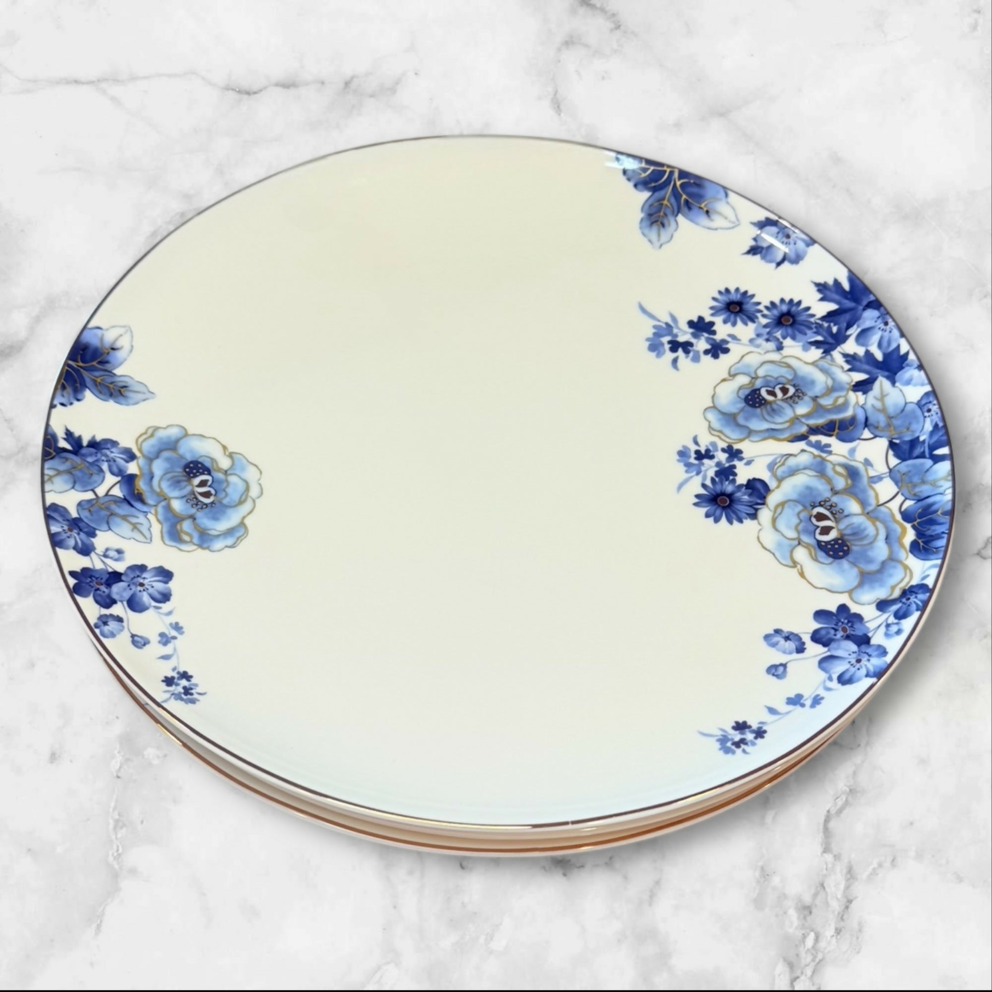 Vintage Blue Floral Porcelain Salad Plates | Set of 4 | Excellent