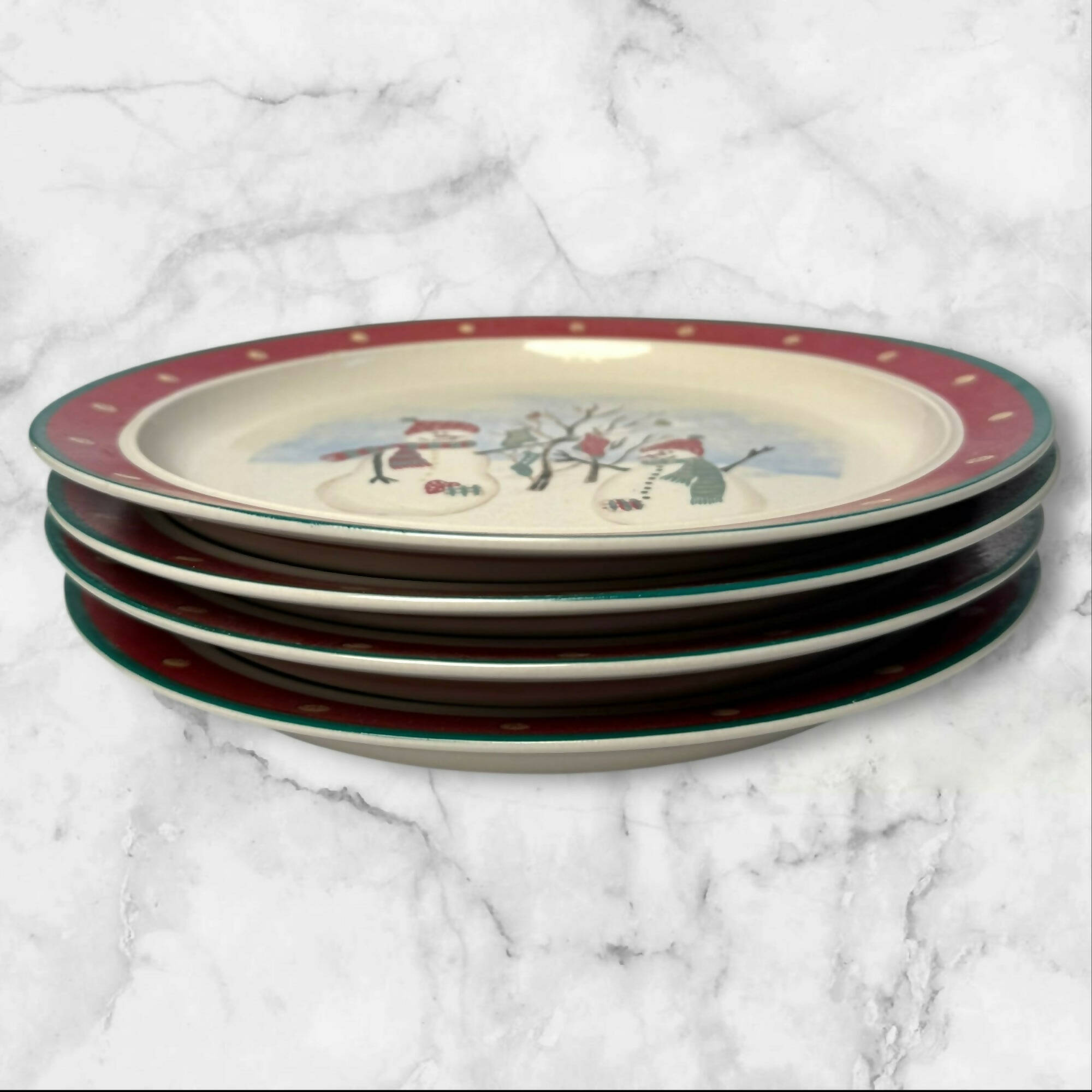 Royal Seasons Snowman Dinner Plates | Set of 4 | Holiday Stoneware | Great Condition