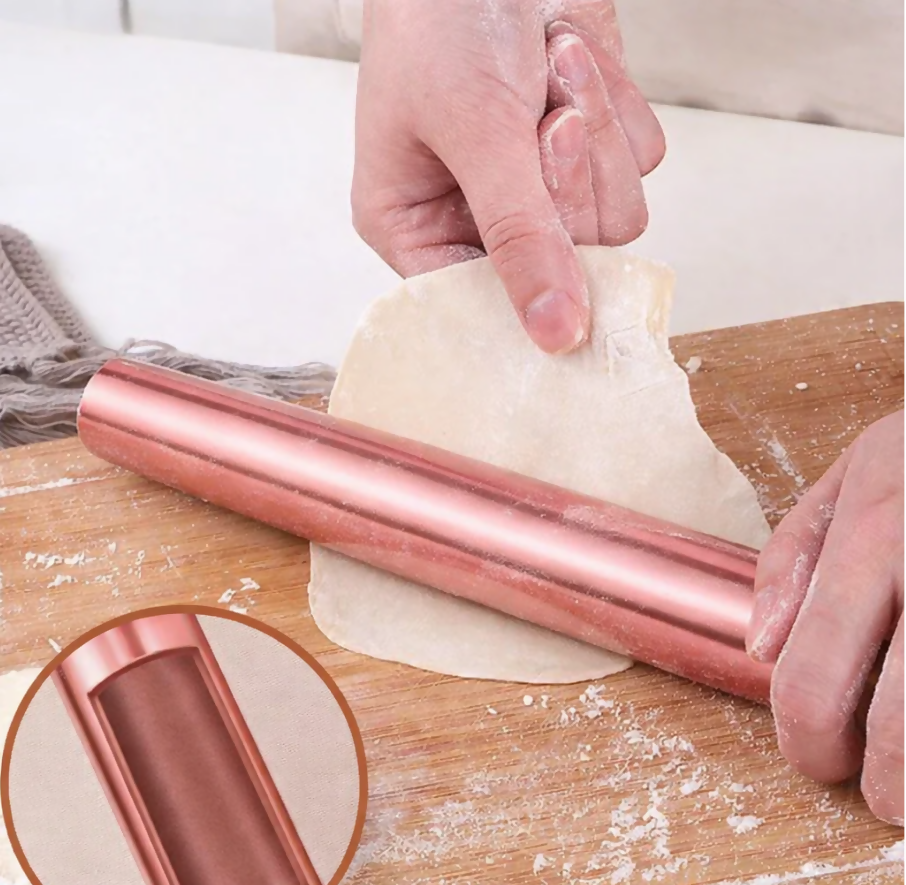 Anygleam Rose Gold Stainless Steel Rolling Pin – 1 Pc Professional Buffet & Restaurant Kitchenware