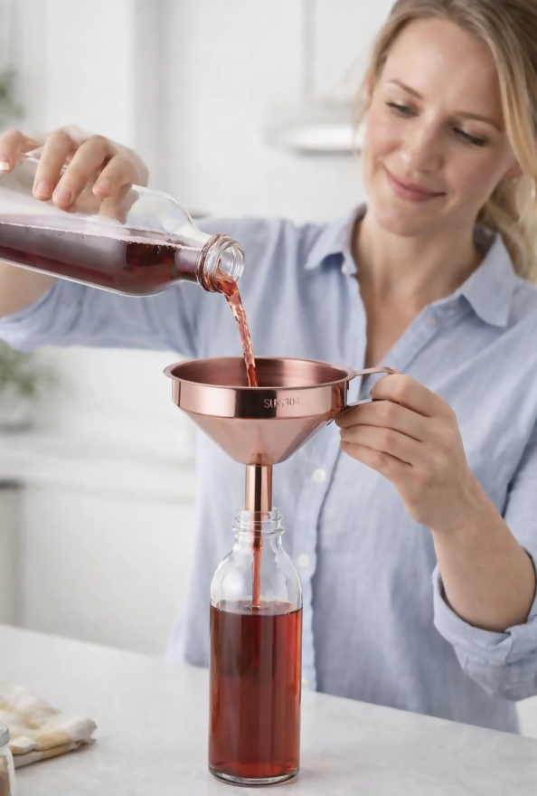 Anygleam Stainless Steel Funnel with Detachable Strainer –1 Pc Rose Gold Wide Cone Mouth for Small Jars, Silver Kitchen Utensil