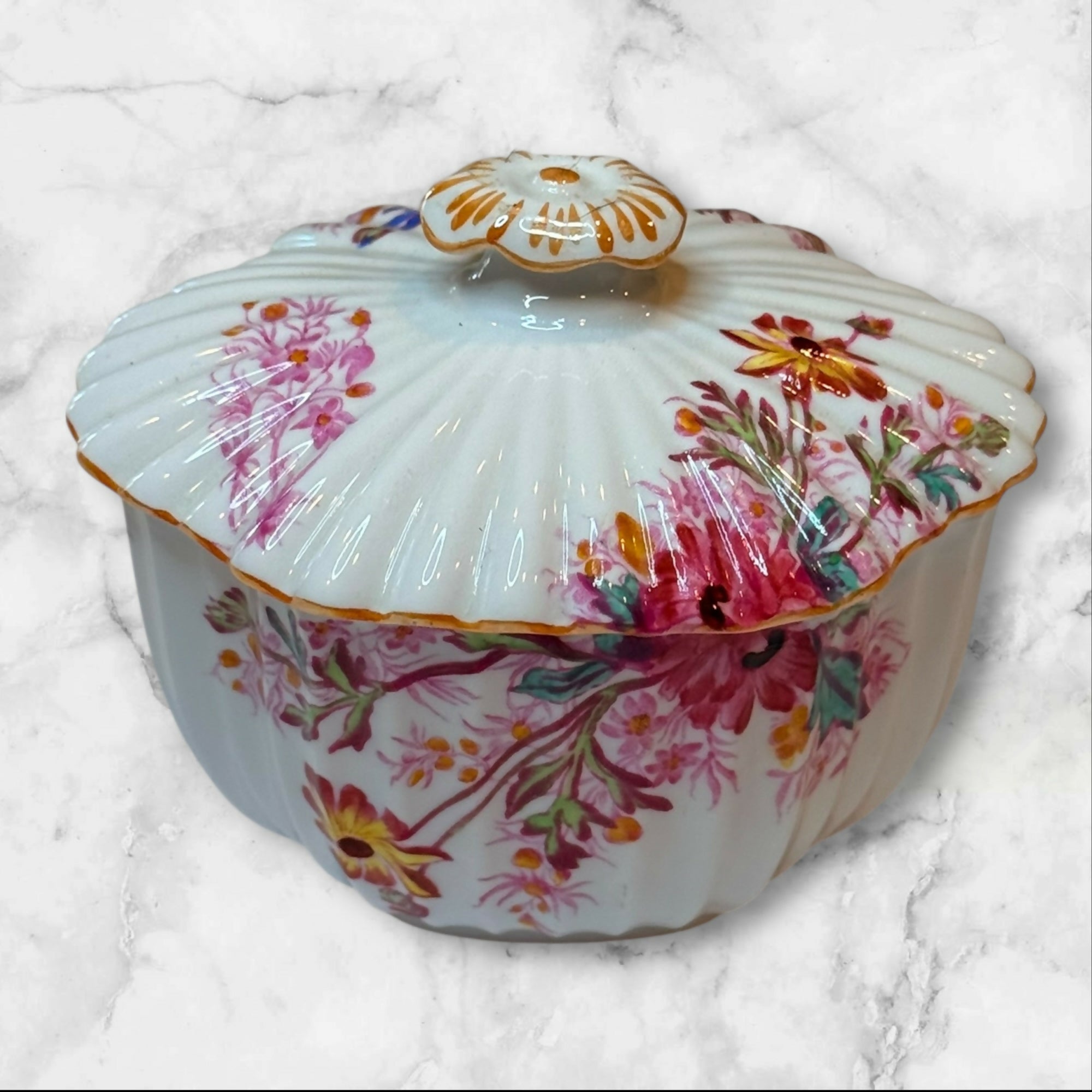 Spode Chelsea Garden Mustard Trim Sugar Bowl & Lid | Excellent