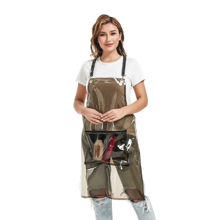Anypron Barber Apron Black Waterproof Cross-Back 3 Pockets for Stylists