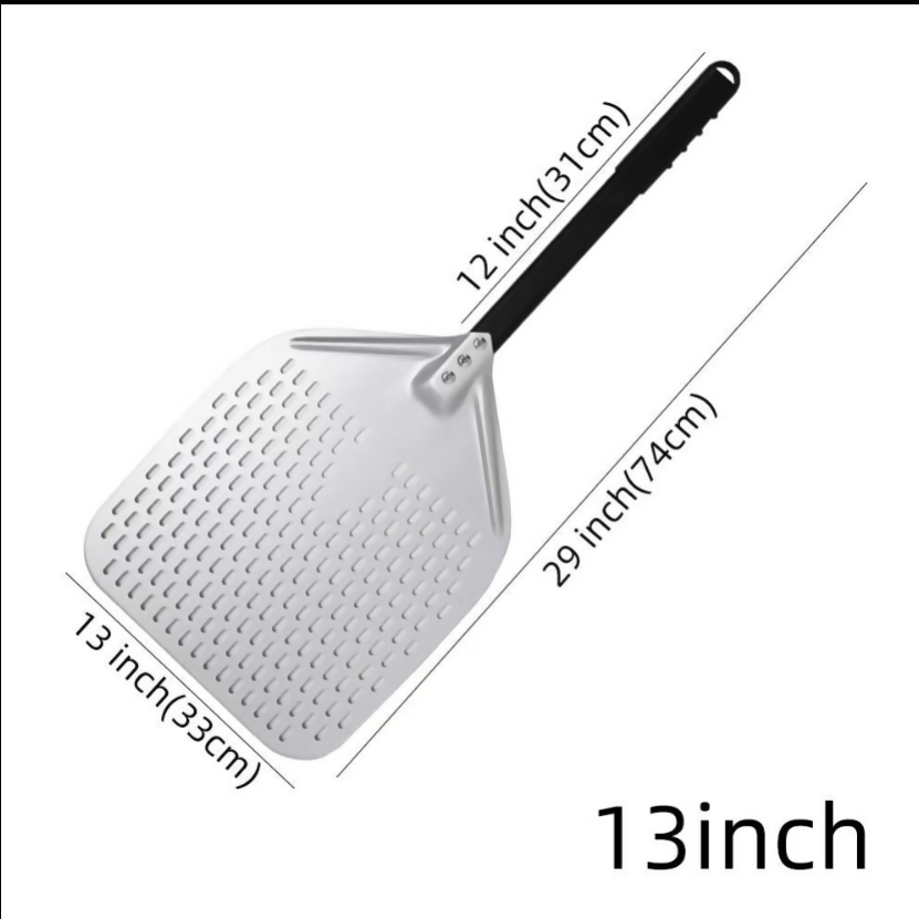 Anygleam Pizza Shovel 33 cm X 74cm Silver for Perforated Peel with Metal Handle Oven Turning Baking Accessory