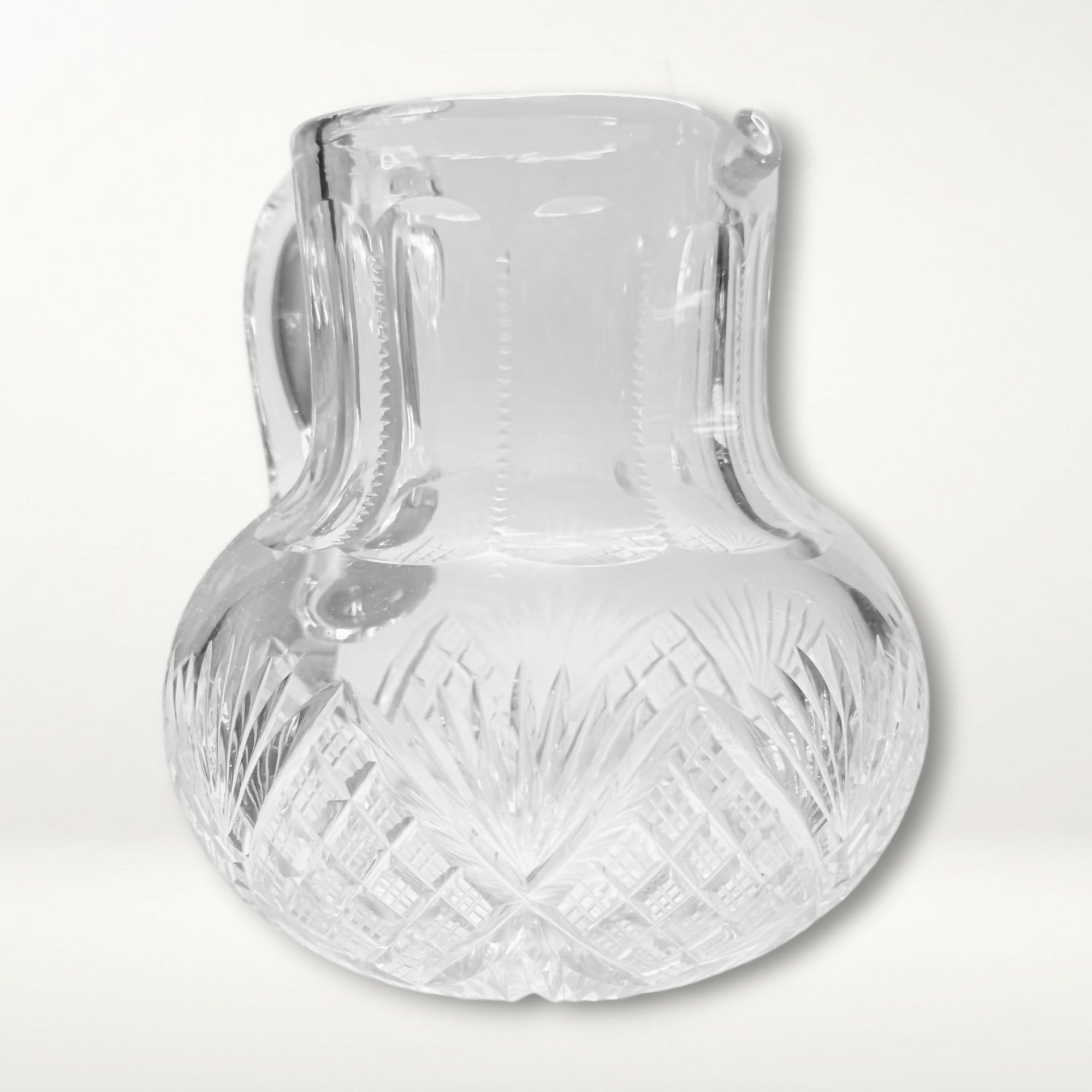 Vintage Cut Crystal Water Pitcher Handled Glass Decanter Excellent Condition