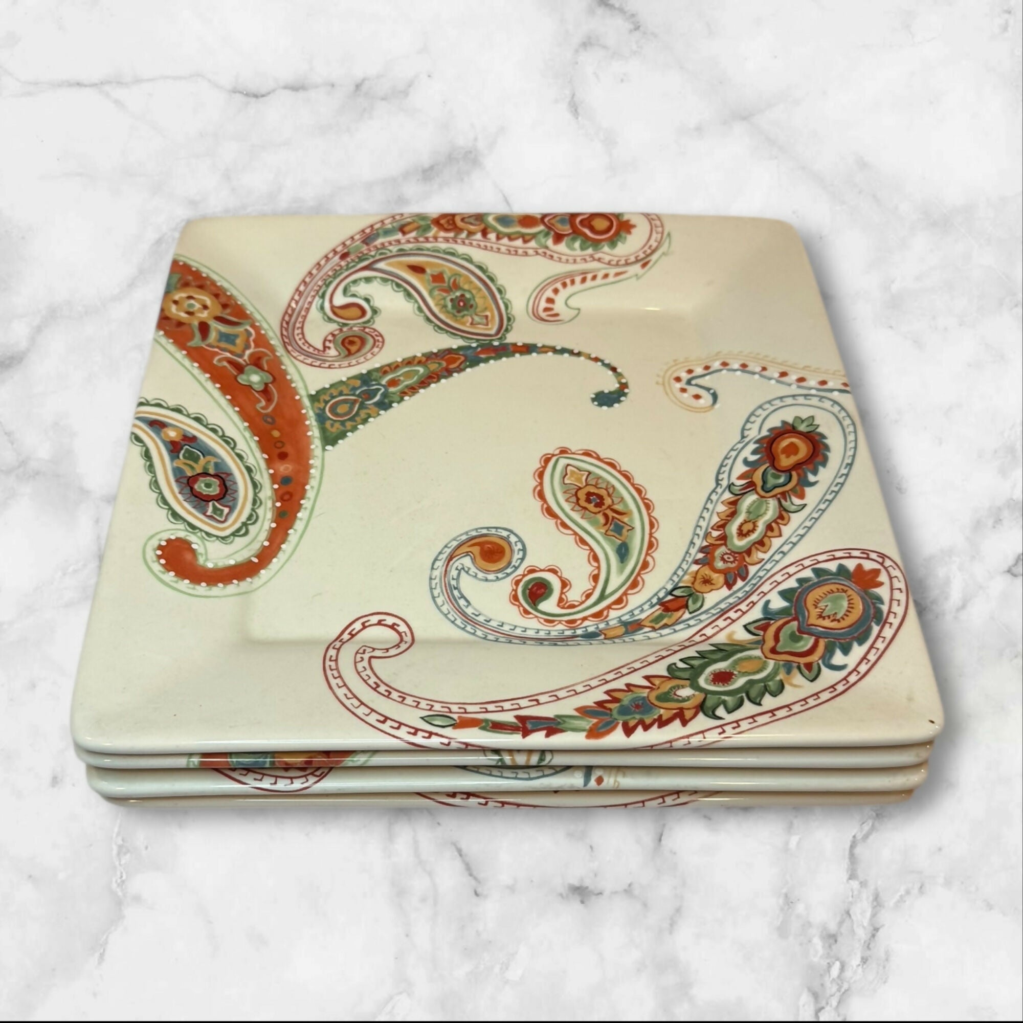 Tabletops Unlimited Misto Multi Paisley Dinner Plates | Set of 4 | Great Condition