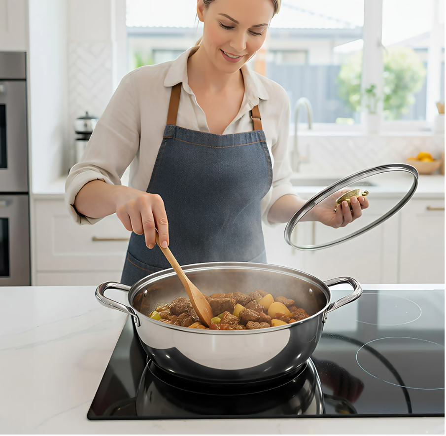 ANYGLEAM Stock Pot Silver Stainless Steel Home Restaurant Cooking Tool Single-Layer Compatible Soup Kitchen Utensils