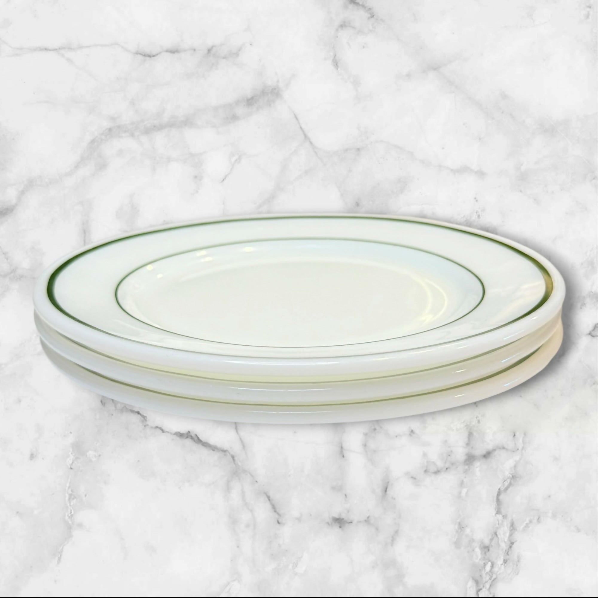Corning Milk Glass Green Band Salad Plates Set of 3 | Good Condition