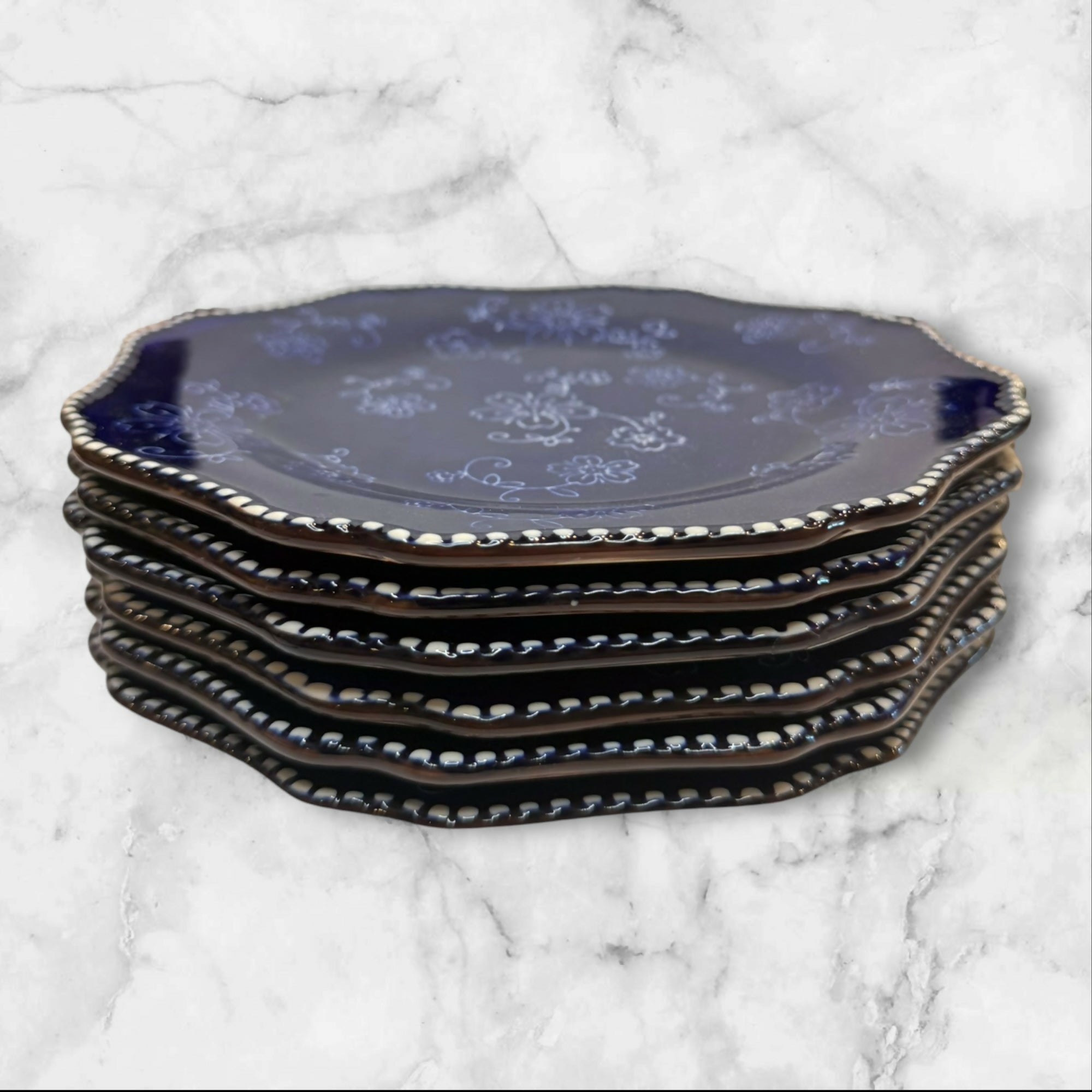 Kunaboo Midnight Blue Sakura Salad Plates | Set of 6 | Excellent Condition